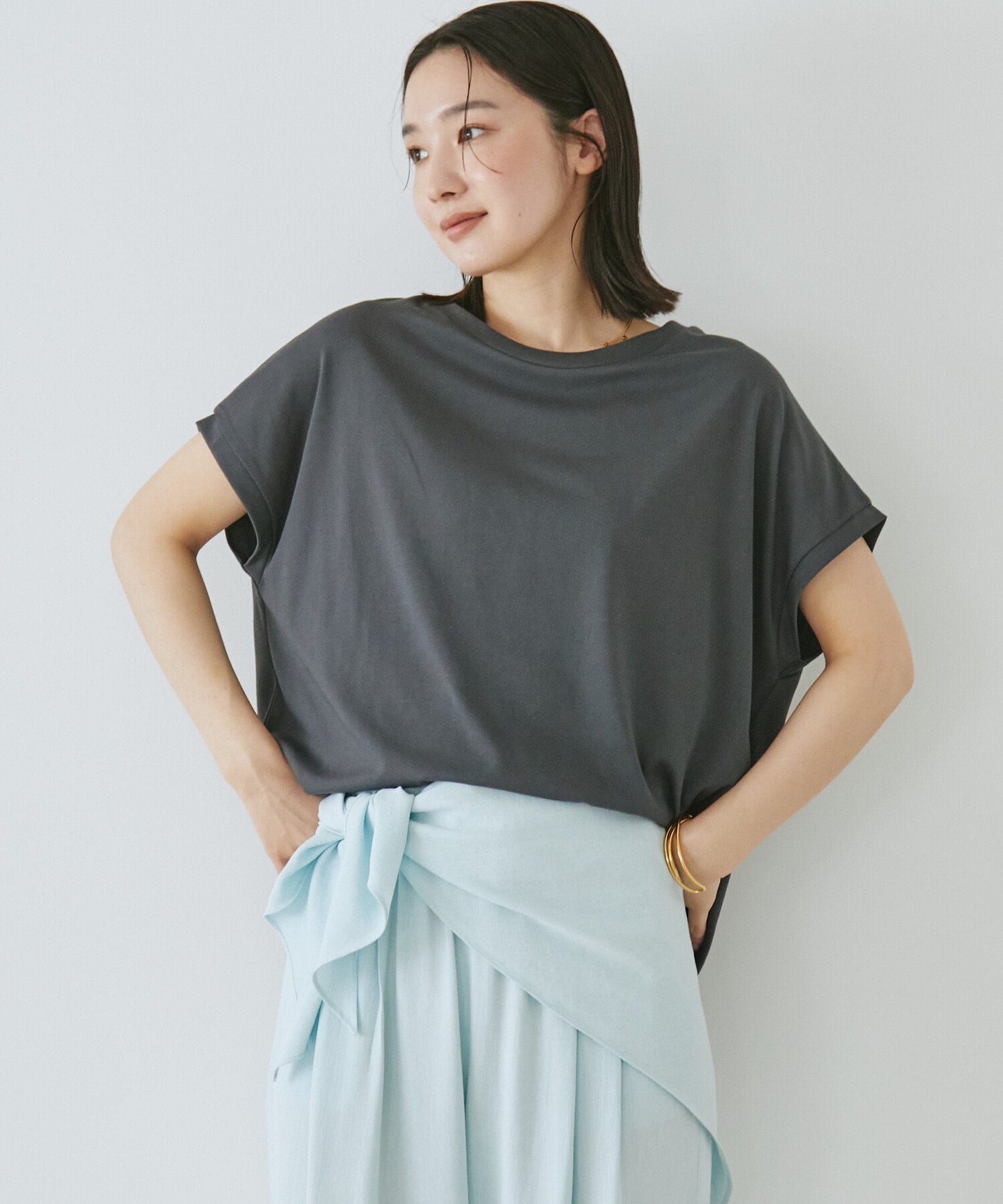 【吸水速乾】フレンチスリーブTee ドゥアルシーヴ トップス ノースリーブ・タンクトップ ピンク ホワイト