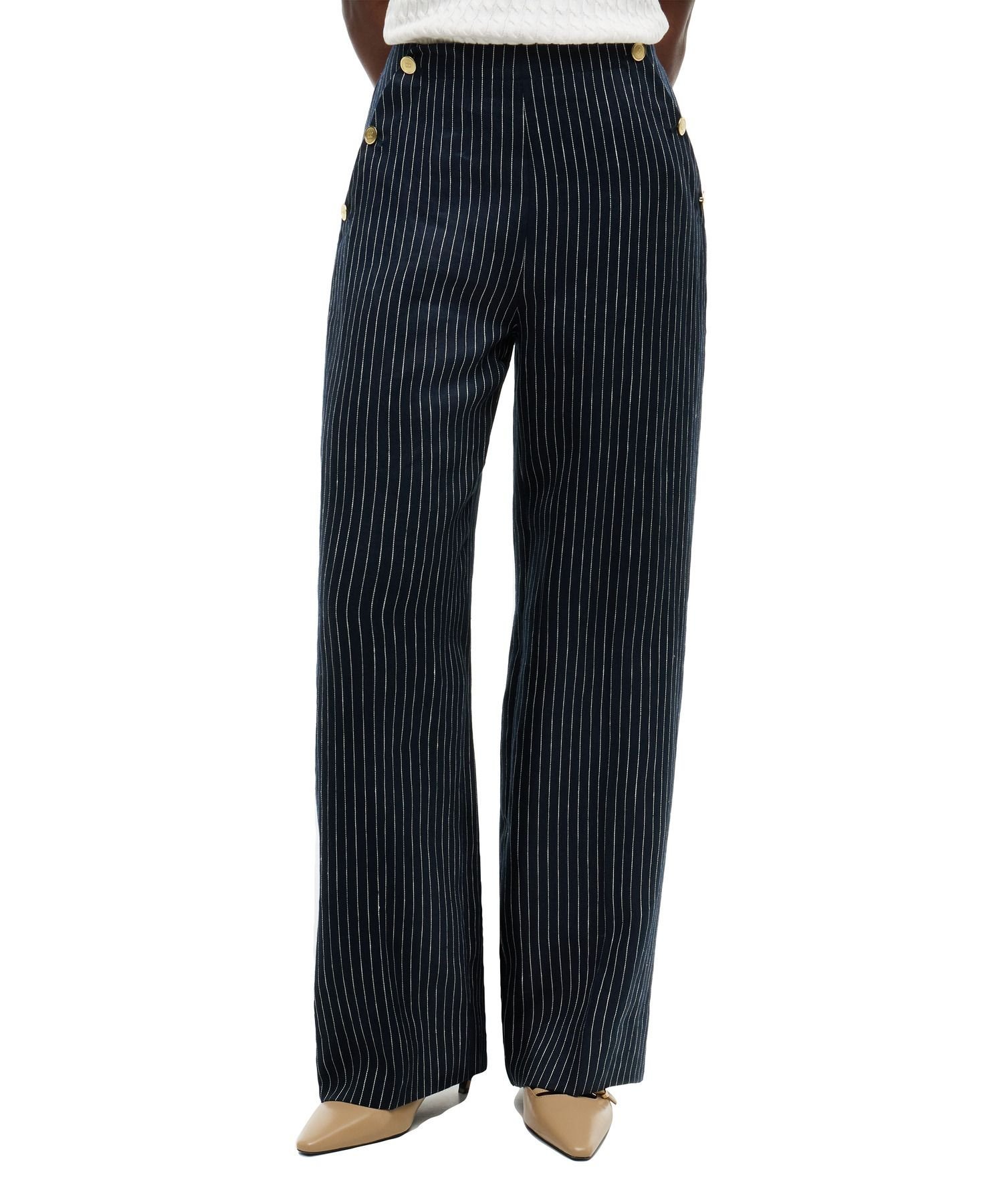 TOMMY HILFIGER 【公式】リネン混ストライプ柄ワイドパンツ26SS トミーヒルフィガー パンツ その他のパンツ ブルー【送料無料】