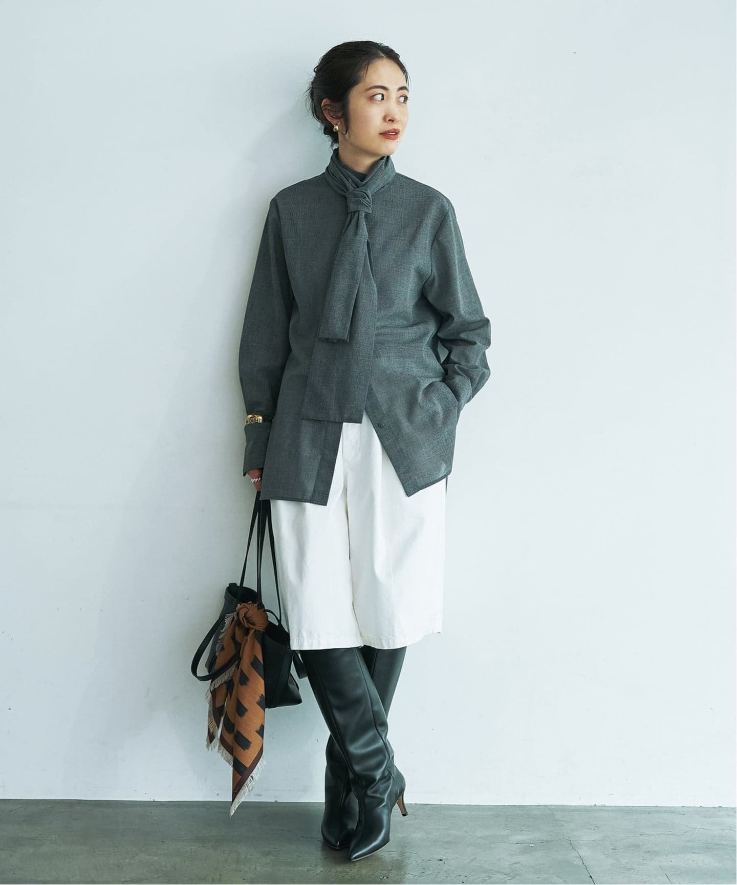 VERMEIL par iena Glen Check ボウブラウス ヴェルメイユ パー イエナ トップス シャツ・ブラウス グレー ブラウン