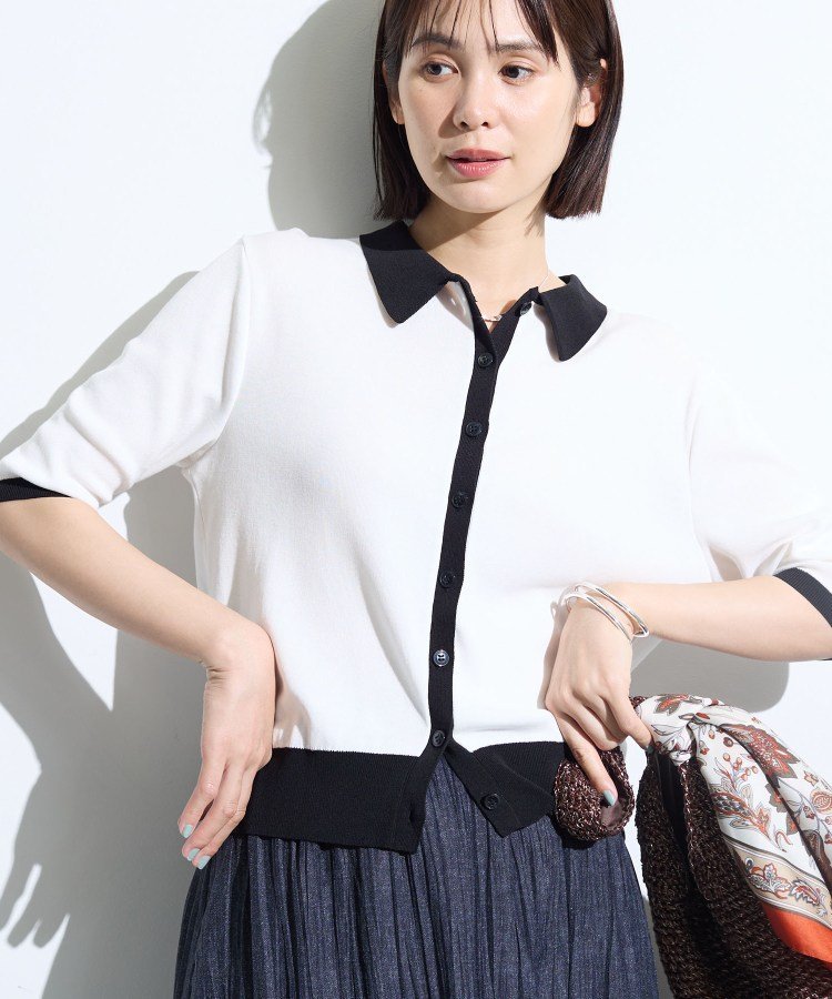 【SALE／37%OFF】INDIVI 【バイカラー】衿付きシャツ風ニット インディヴィ トップス ニット ネイビー ホワイト ブラウン【送料無料】