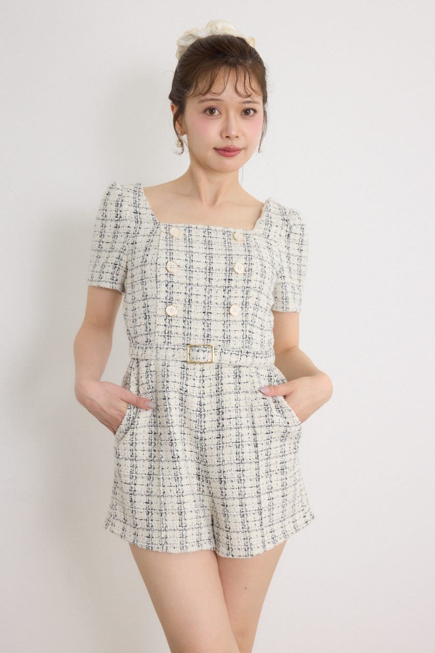 rienda 【乃木坂46 金川紗耶さん着用】ダブルボタンロンパース リエンダ オールインワン・オーバーオール オールインワン・つなぎ ホワイト ブラック【送料無料】