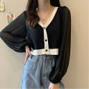 【SALE/40%OFF】Aimoon シフォン袖ニットカーディガン 韓国風 ミニミニストア トップス シャツ・ブラウス ベージュ ブラック ホワイト