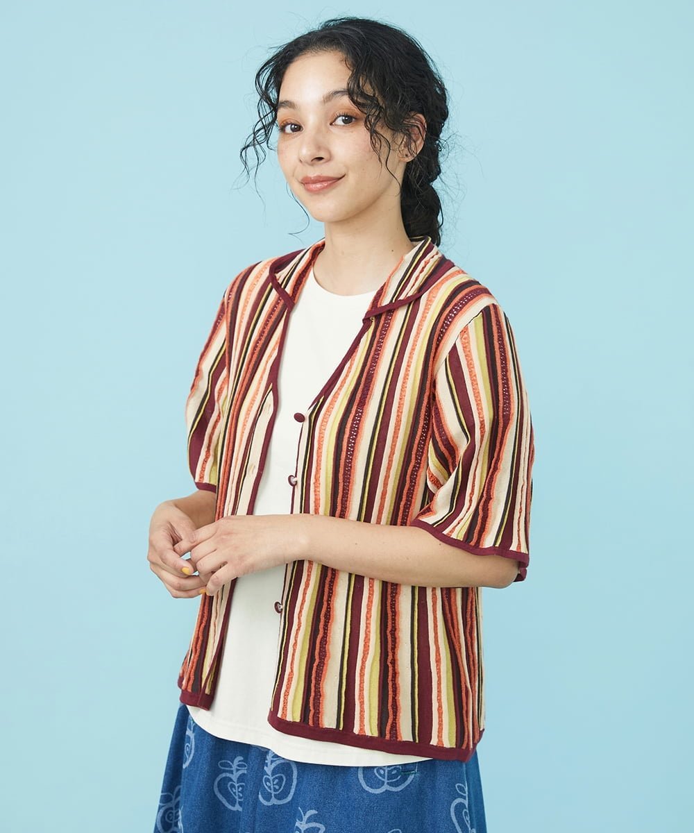 【SALE／50%OFF】Jocomomola マルチストライプ カーディガン ホコモモラ トップス カーディガン ブルー レッド【送料無料】