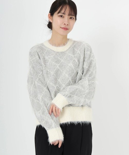 STRAWBERRY-FIELDS シャギーアーガイル柄ニット ストロベリーフィールズ トップス ニット【送料無料】