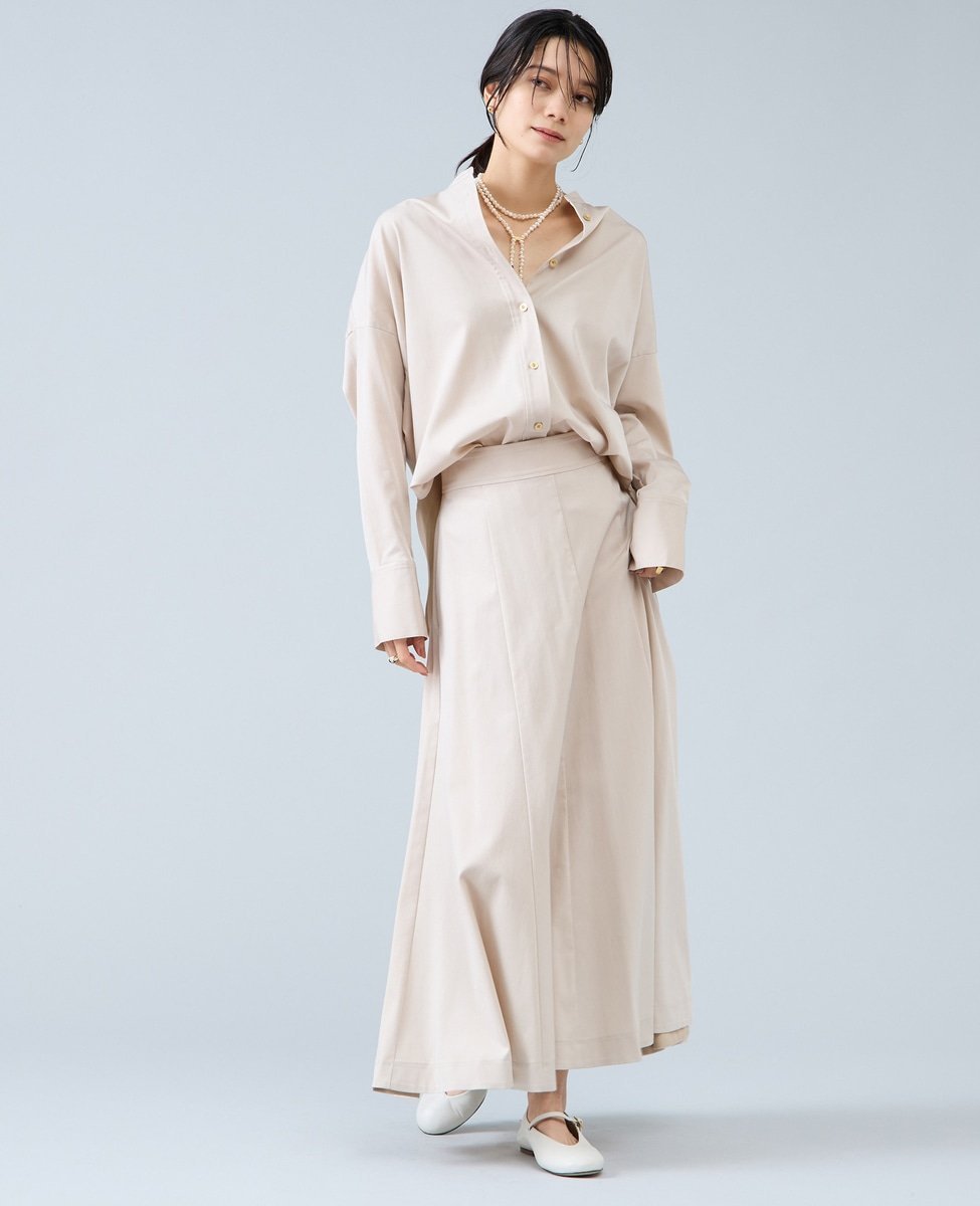 Liesse バンドカラーロングシャツ リエス トップス シャツ・ブラウス ベージュ カーキグリーン