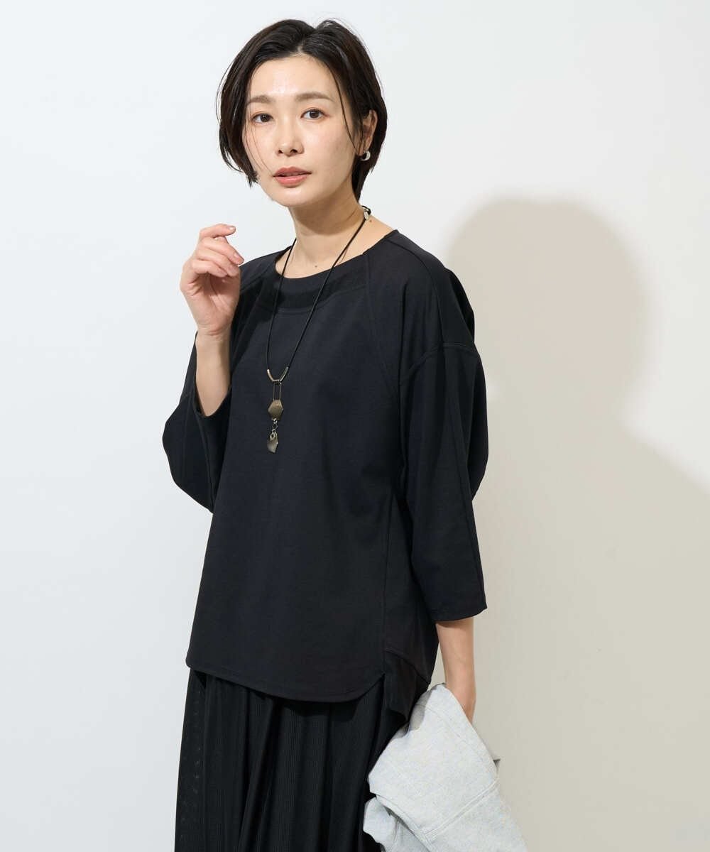 [セットアップ対応]ドルマンスリーブシアーポンチカットソー ジョルジュ・レッシュ トップス カットソー・Tシャツ ブラック ホワイト
