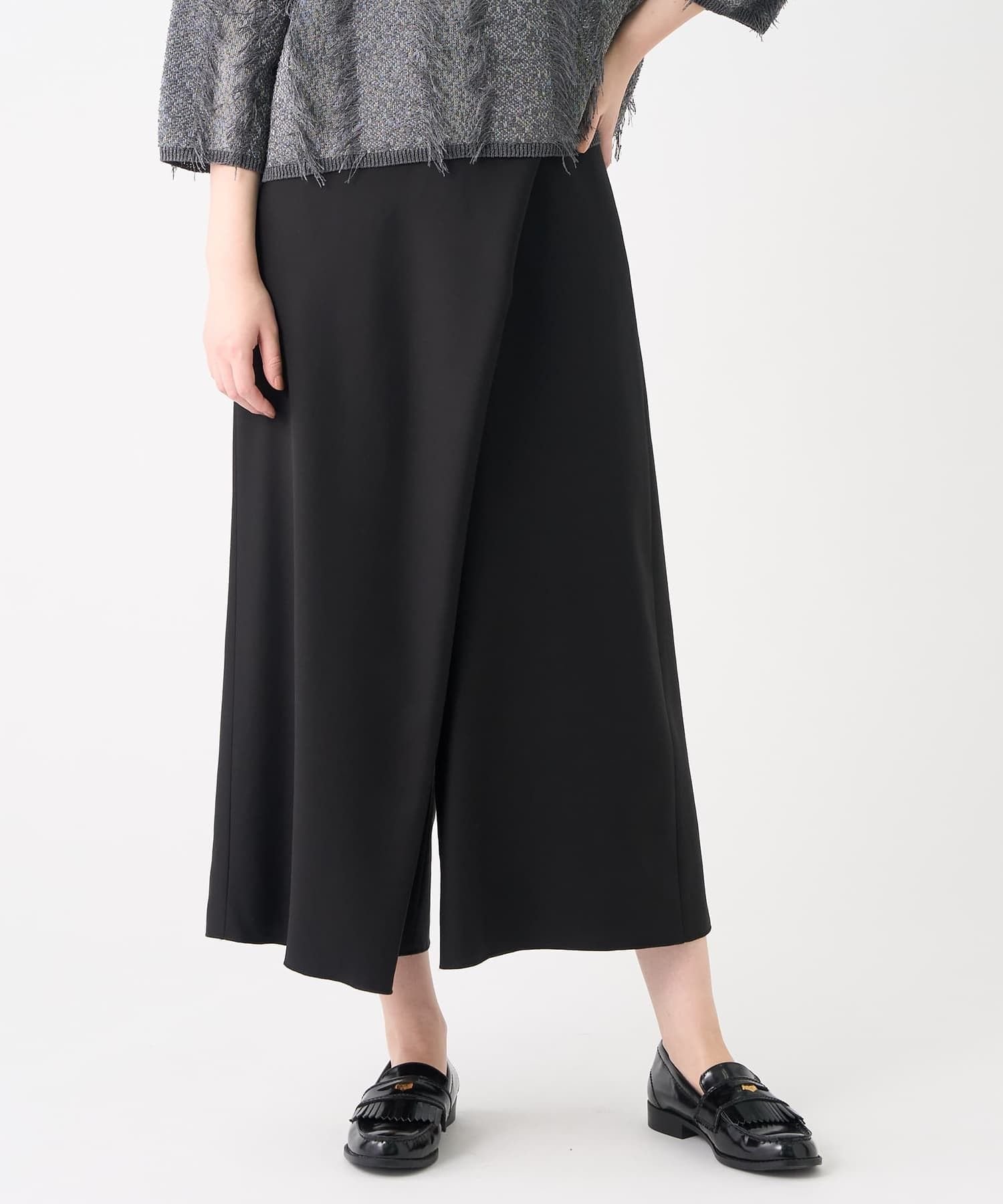 バックサテンラップパンツ ランバン コレクション パンツ その他のパンツ ブラック