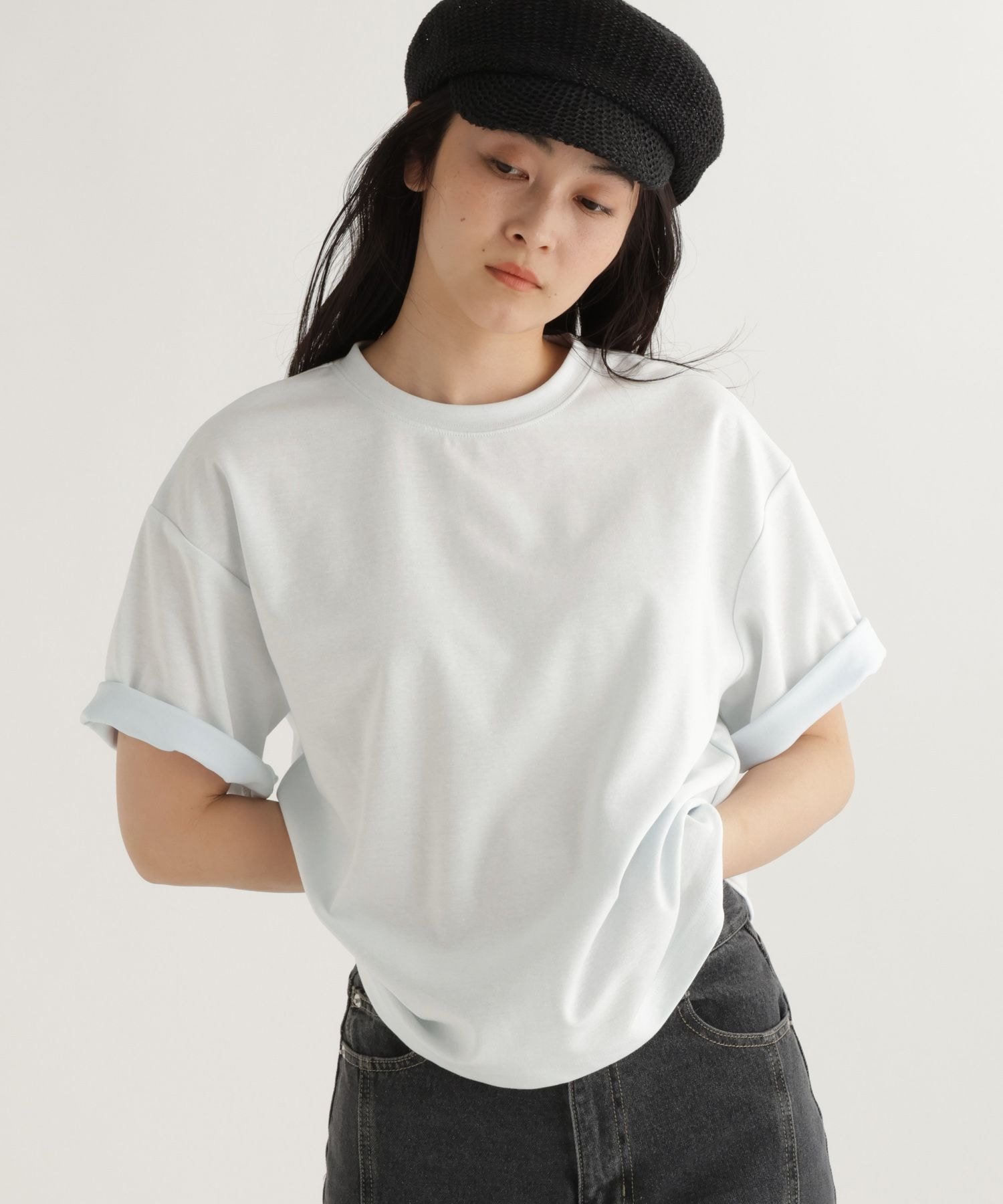 【daily CLIP】ダブルフェイスバイカラーTシャツ スタディオクリップ トップス カットソー・Tシャツ グレー ホワイト ブルー
