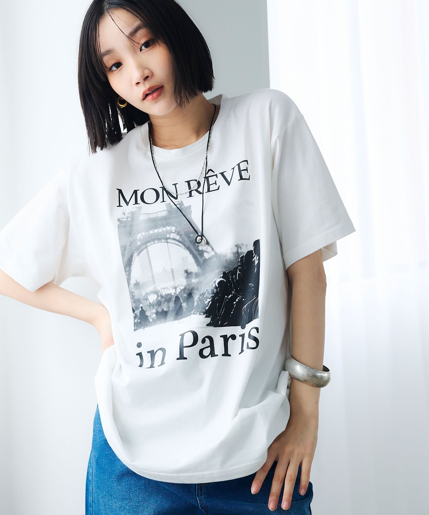 cross marche 《UV・接触冷感》エブ楽 フォトプリントTシャツ クロスマルシェ トップス カットソー・Tシャツ ホワイト グレー