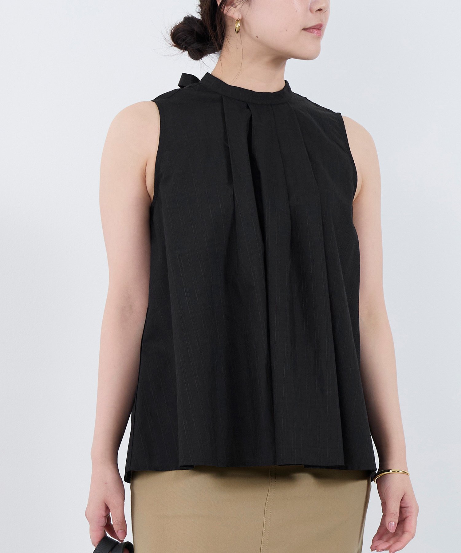 normment 【normment】ストライプステッチバックリボンブラウス-STRIPE STITCH BACK RIBBON BL マイカアンドディール トップス シャツ・ブラウス ブラック ベージュ