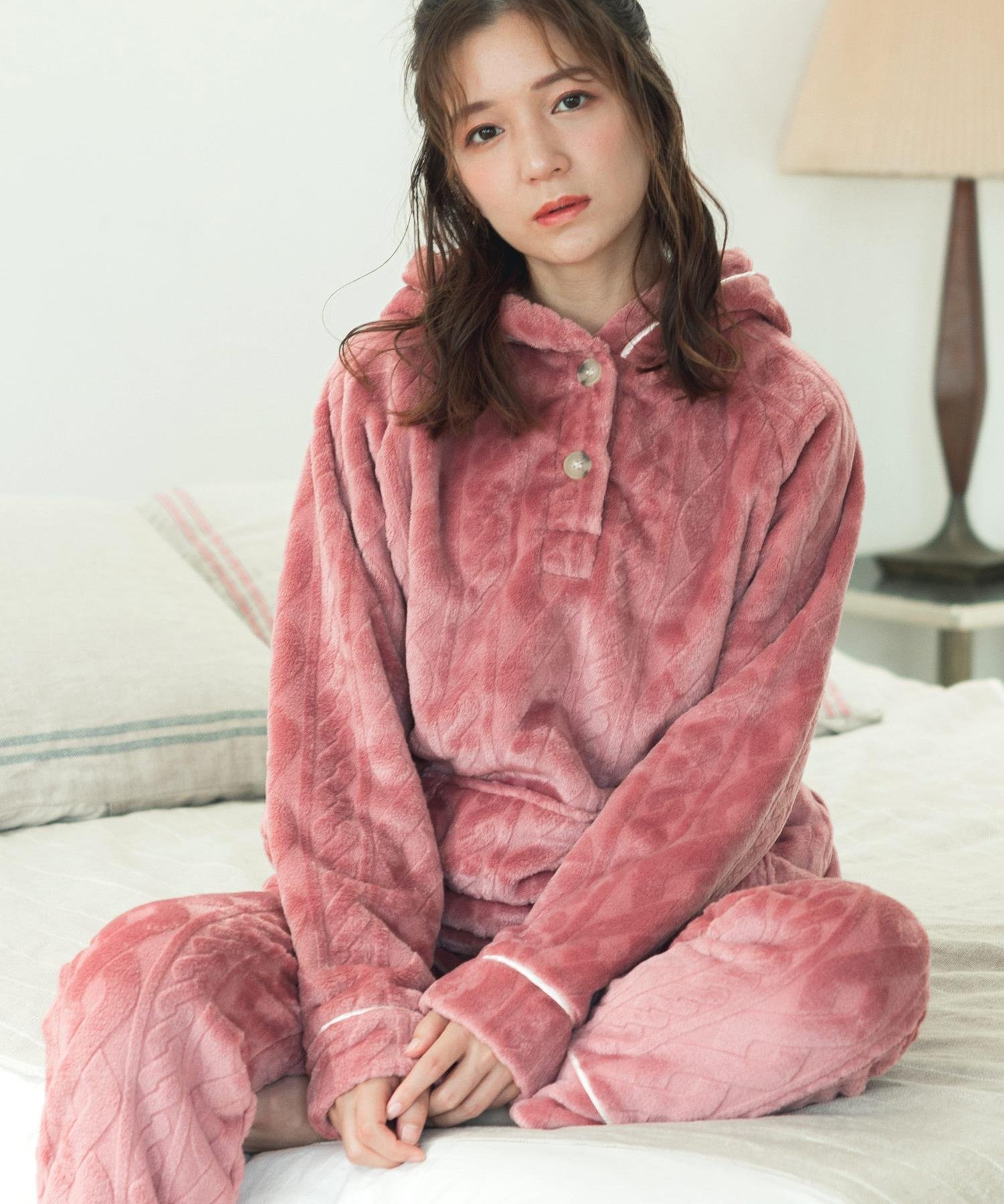 fran de lingerie memory fleece メモリーフリースプルパーカー上下セット(アラン編み・星柄・ボーダー) フランデランジェリー インナー・ルームウェア パジャマ ブルー グレー ブラウン ホワイト オレンジ レッド【送料無料】