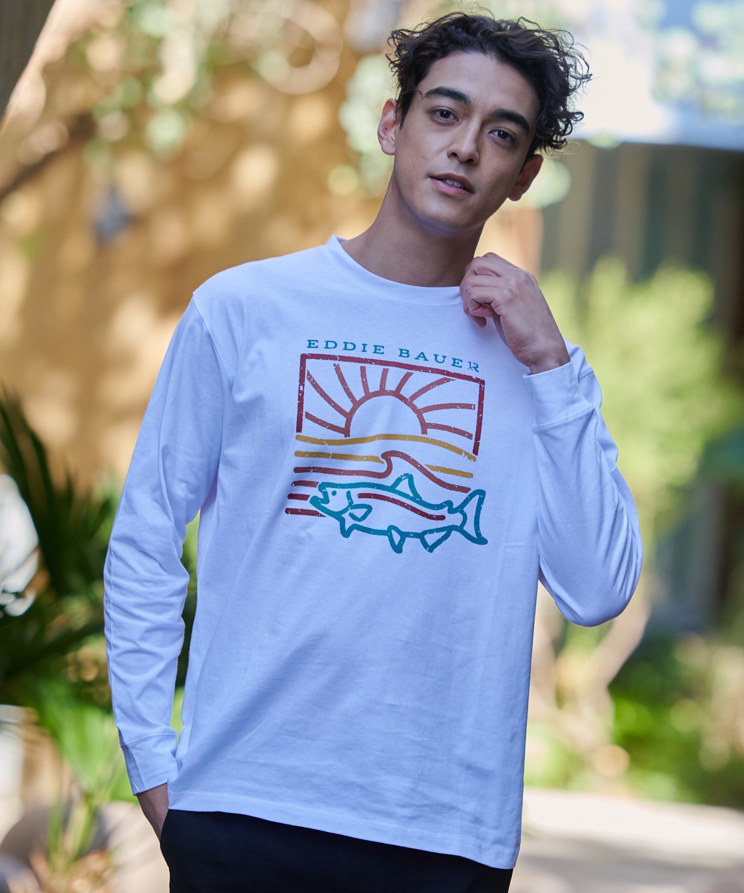 Eddie Bauer 長袖グラフィックTシャツ/LS GRAPHIC TEE エディーバウアー トップス カットソー Tシャツ ホワイト【送料無料】