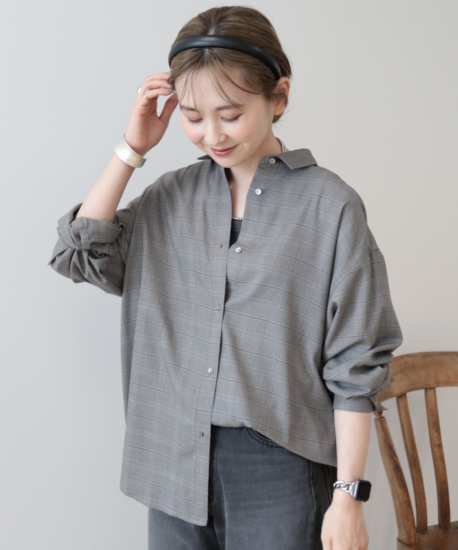 AMERICAN HOLIC イージーケアバックタックシャツ アメリカン ホリック トップス シャツ・ブラウス グレー ホワイト ブラック イエロー グリーン