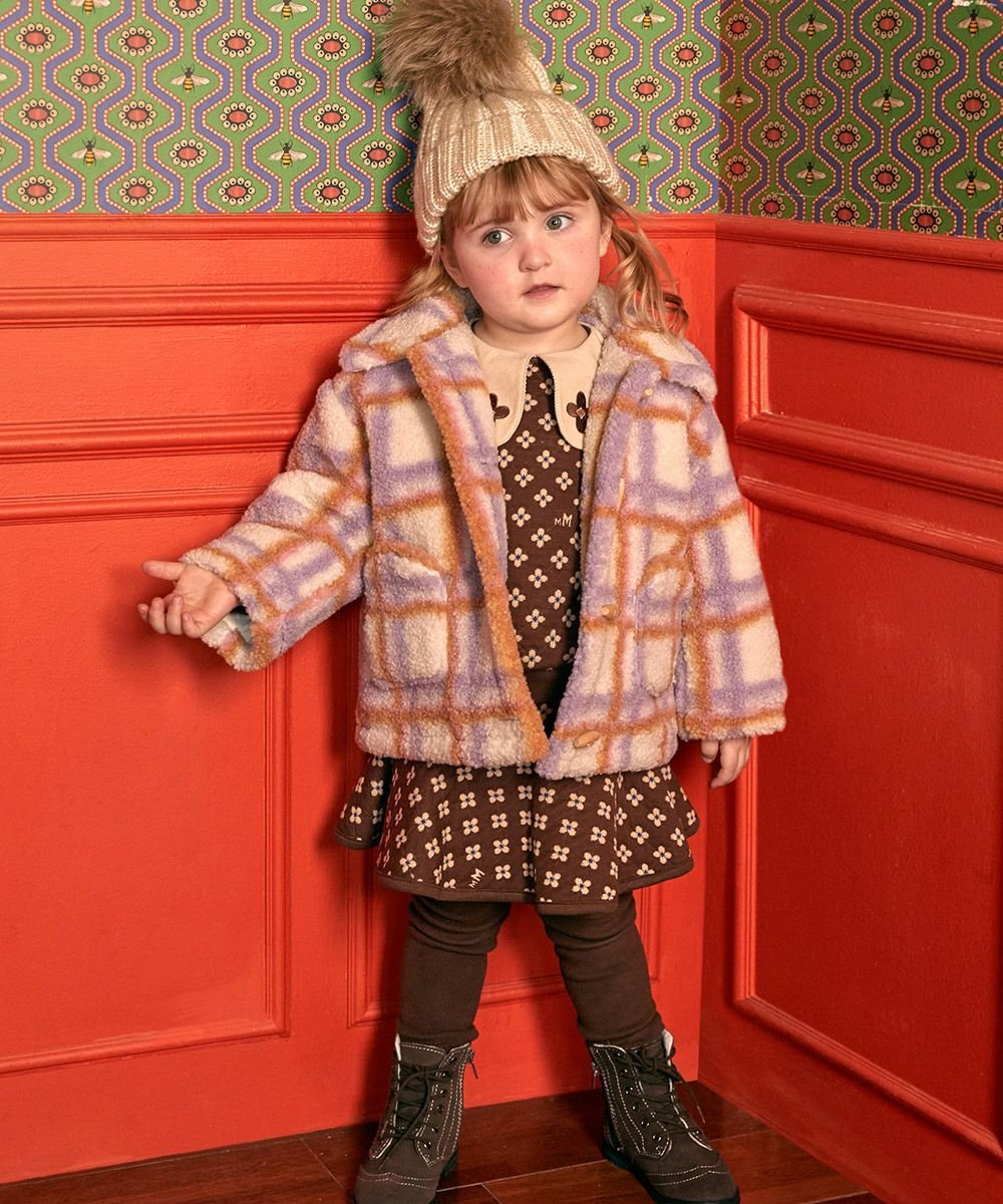 moimoln ボアチェックファーコート モイモルン ジャケット・アウター その他のジャケット・アウター パープル【送料無料】