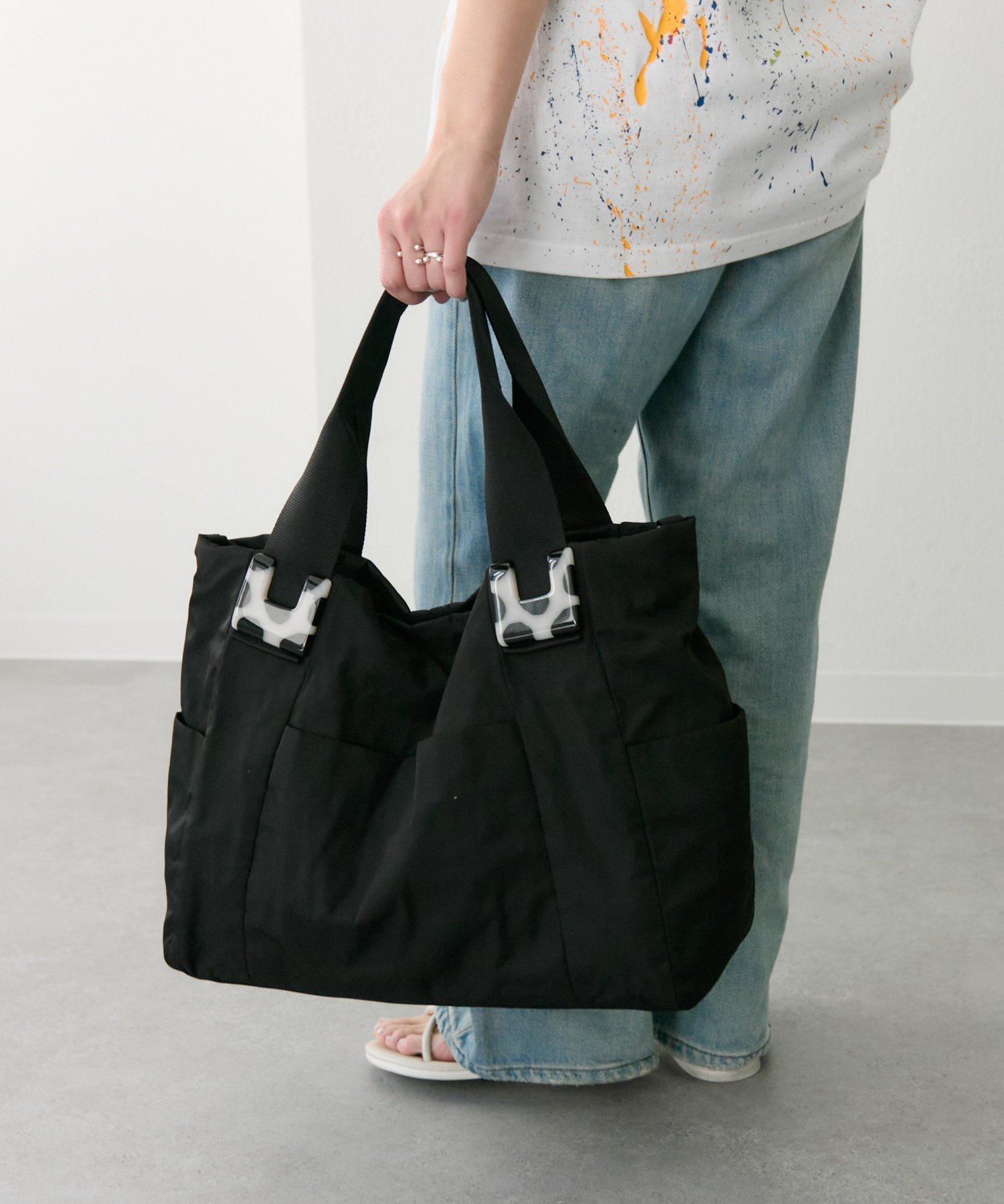 ear PAPILLONNER 樹脂パーツトートバッグLサイズ イア パピヨネ バッグ トートバッグ ブラック グレー【送料無料】