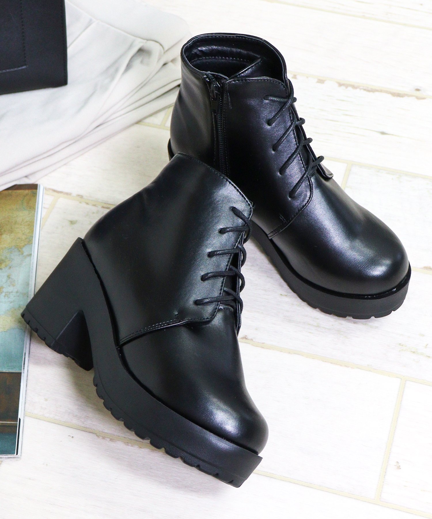 【SALE/20%OFF】LibertyDoll 7.5cmヒール ワンピース オフィスカジュアル 厚底レースアップブーツ ☆9040 サンエーフットウェアー ...