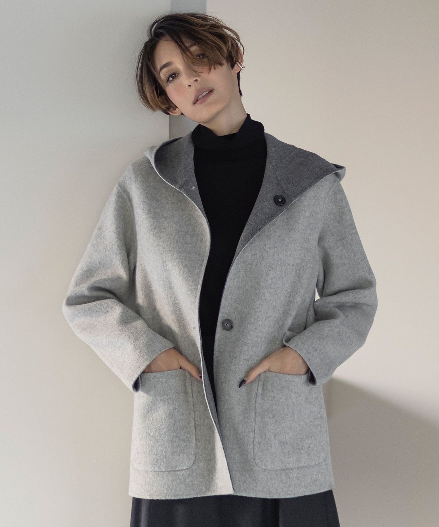 【SALE／50 OFF】J.PRESS LADIES L 【リバーシブル】ウールナイロン リバー フーデッドコート ジェイプレス ジャケット アウター その他のジャケット アウター グレー ベージュ【送料無料】