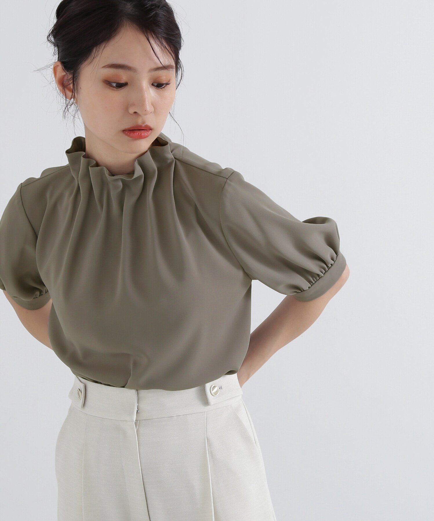 【SALE／10%OFF】N. Natural Beauty Basic ペーパーバック5分袖ブラウス《WEB限定カラー:ピンク》 エヌ ナチュラルビューティーベーシック* トップス シャツ・ブラウス グレー ブラック ホワイト ピンク【送料無料】のサムネイル