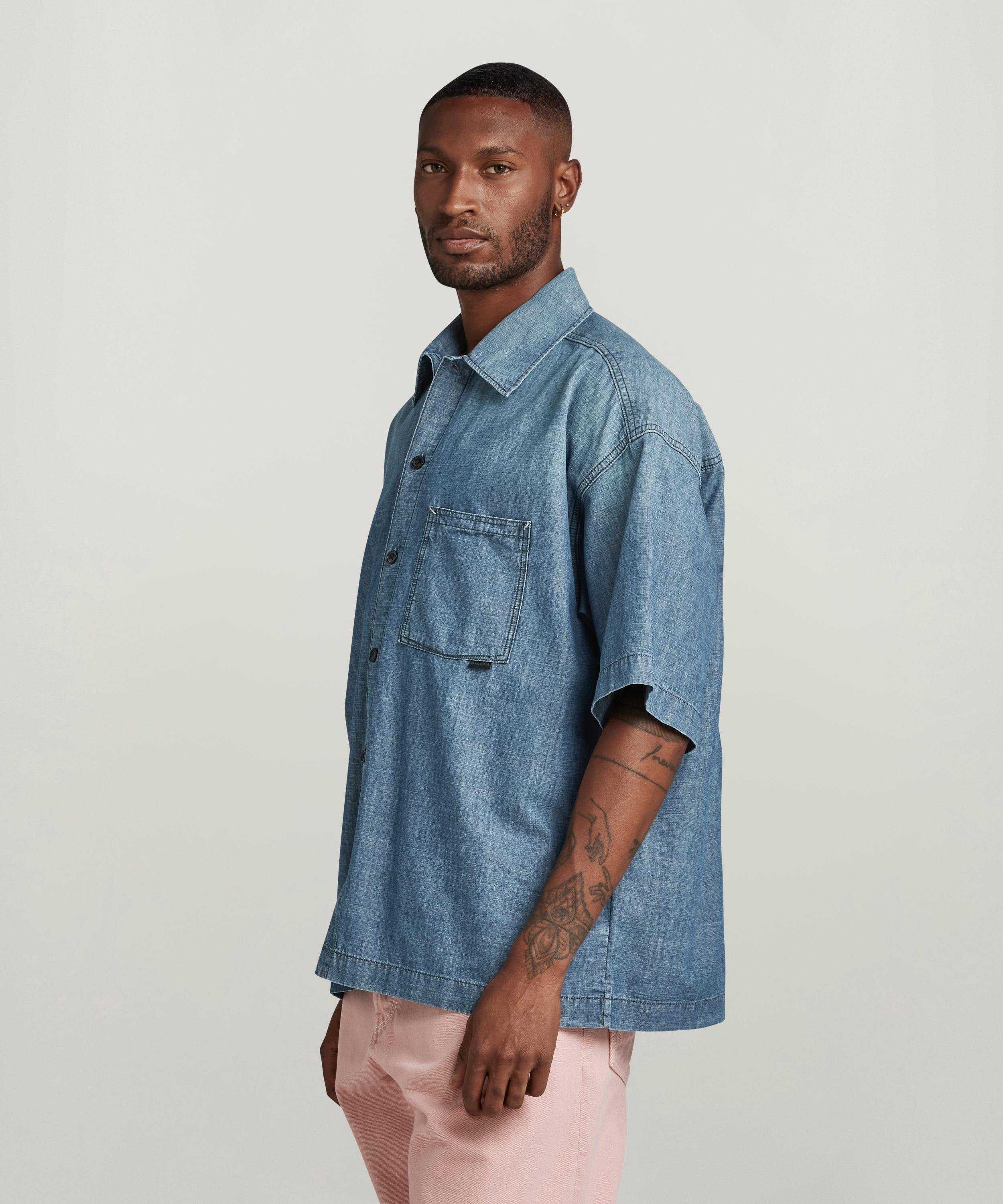 【公式ショップ】BOXY FIT SHIRT/オーバーサイズデニムシャツ/シャンブレーシャツ ジースターロゥ トップス シャツ・ブラウス ブルー