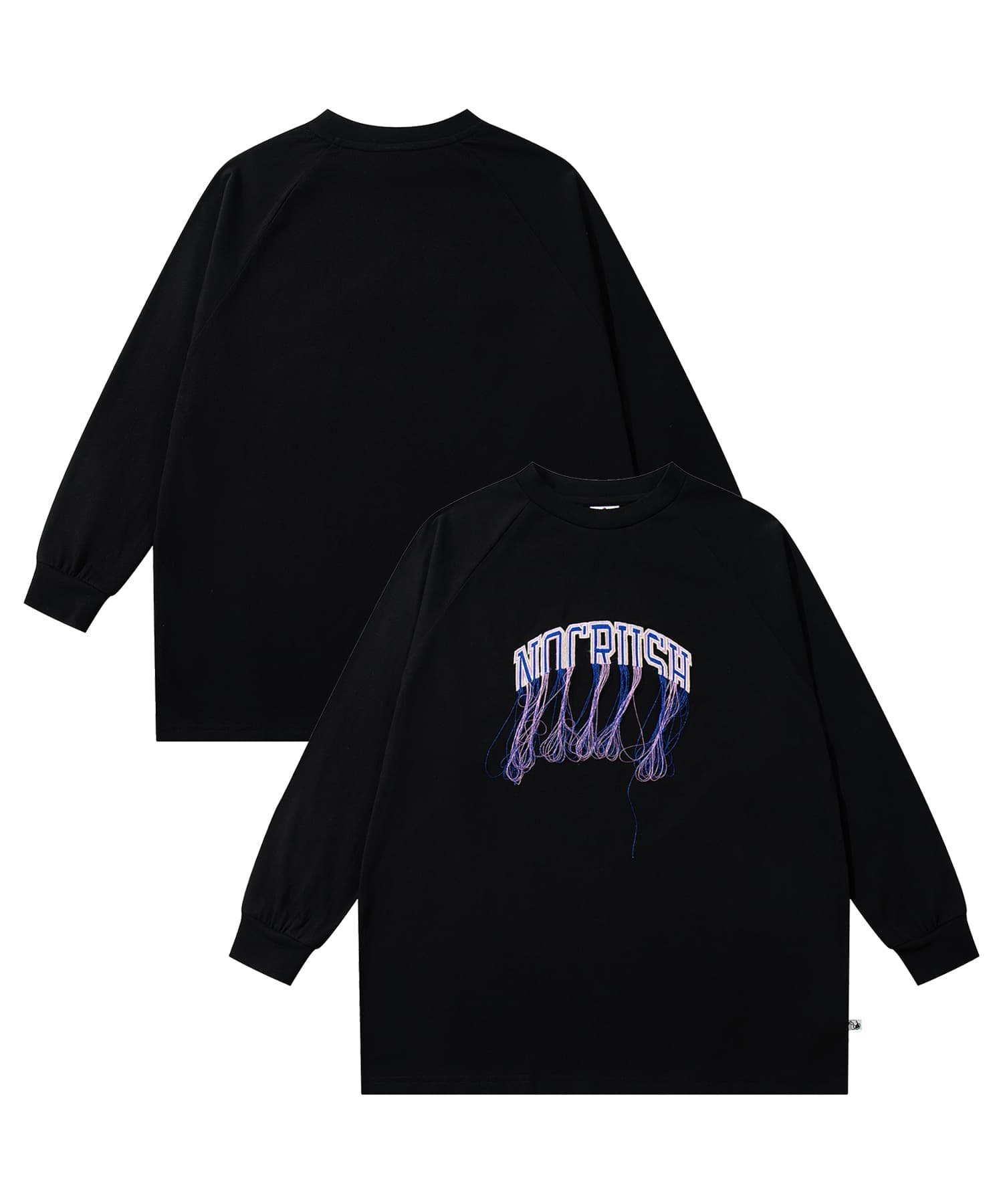 HOOK HOOK -original- フリンジデザイン英字刺繍ロンTEE アイモハ トップス カットソー・Tシャツ ブラック