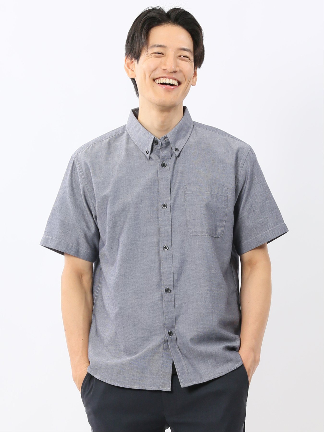 【SALE／20%OFF】TAKA-Q 吸水速乾 パナマ ボタンダウン半袖シャツ タカキュー トップス シャツ・ブラウス ネイビー ホワイト