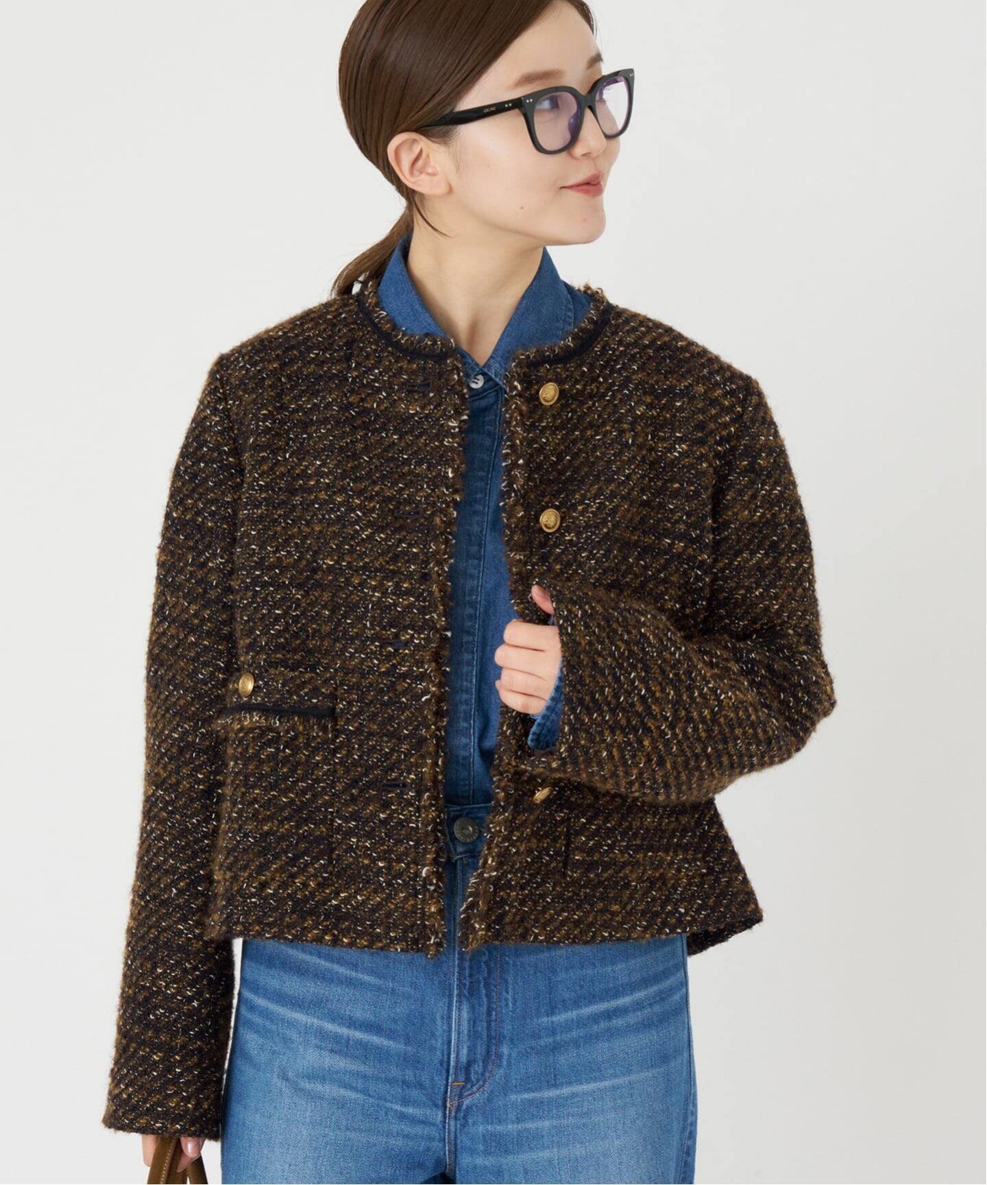IENA GIOLICA ツイードジャケット イエナ ジャケット・アウター ノーカラージャケット ブラウン【送料無料】のサムネイル