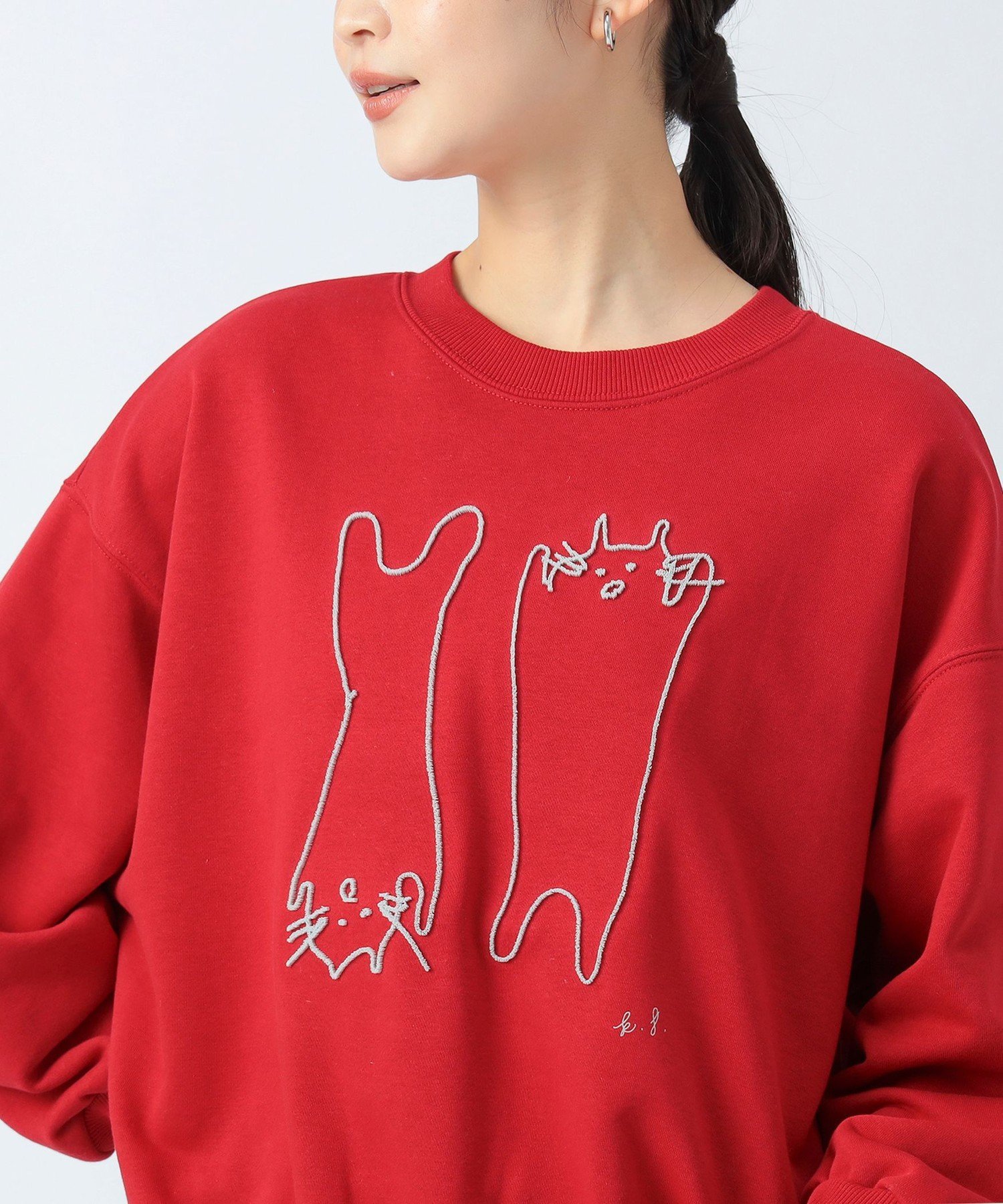 BEAMS HEART WOMEN アート ネコ 刺繍 スウェット ビームス ハート トップス スウェット・トレーナー グ..