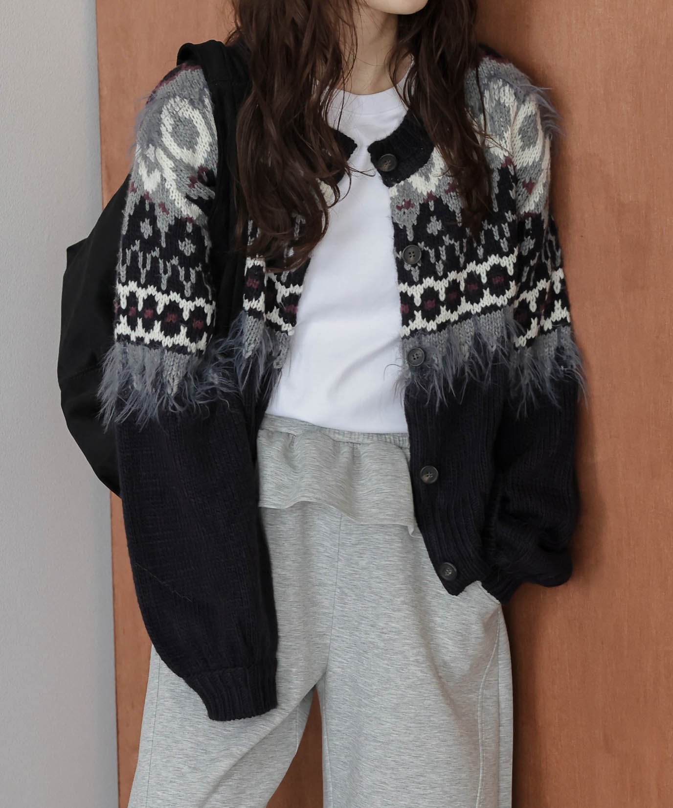 【SALE／41%OFF】La-gemme ノルディック柄ニットカーディガン ラジュール トップス カーディガン ブラック ブラウン グレー ホワイト【送料無料】