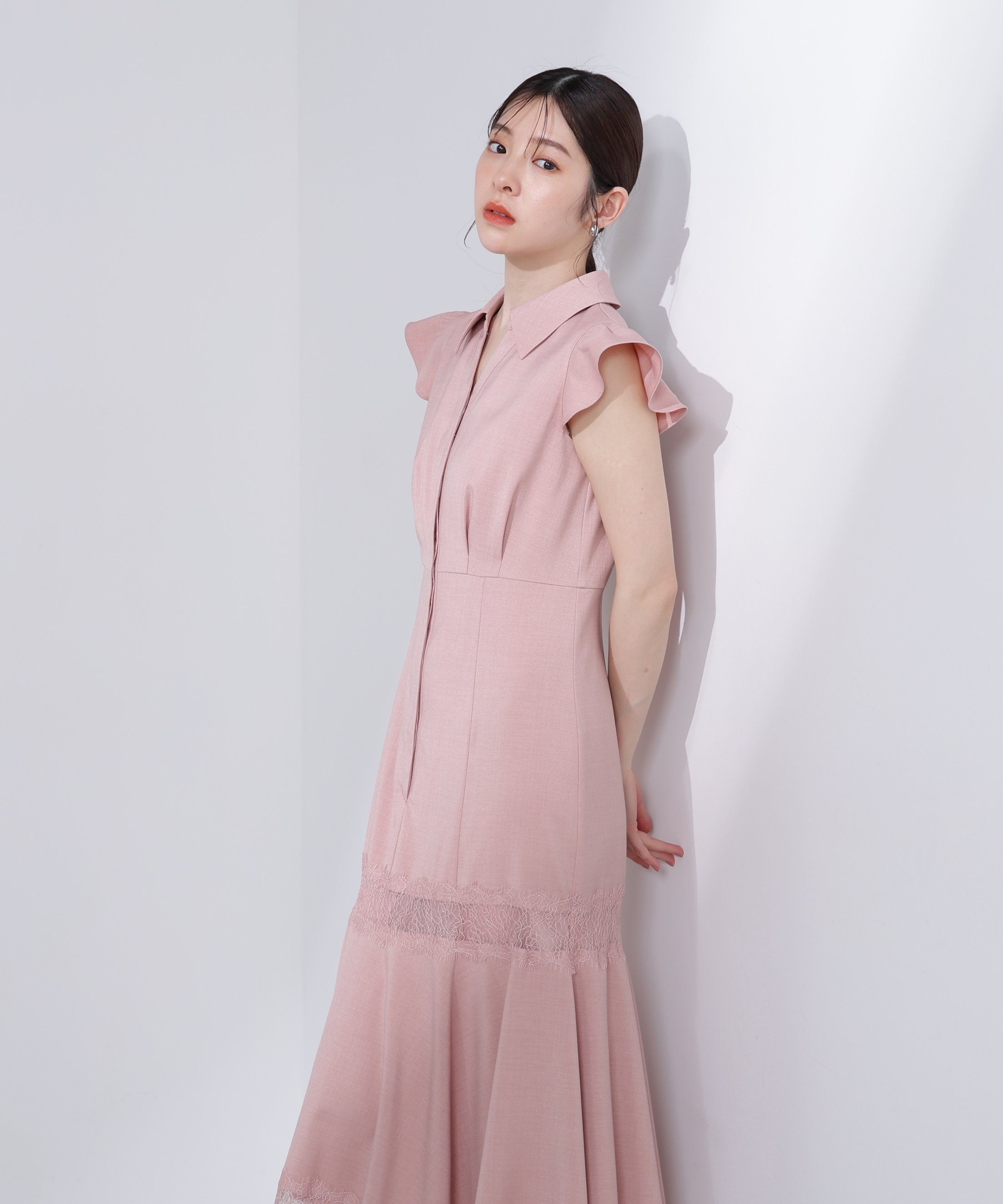 PROPORTION BODY DRESSING レーストリムシャツワンピース プロポーションボディドレッシング ワンピース・ドレス ワンピース ピンク ブラック