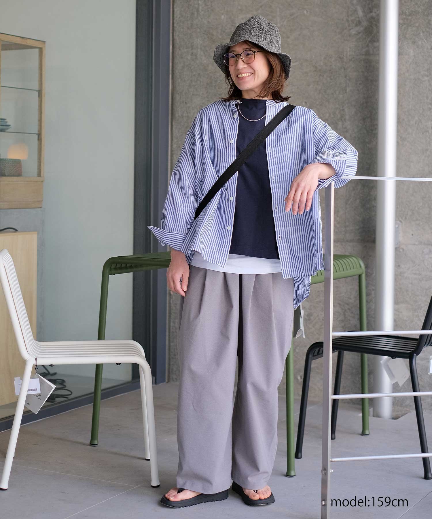 her. her.｜コットンリネンストライプバンドカラーシャツ [[CE3SH260405B]][C] ハグハグ トップス シャツ・ブラウス