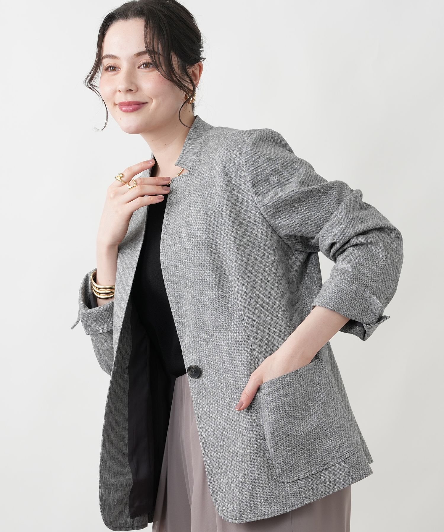 Leilian PLUS HOUSE ジャケット レリアン プラスハウス ジャケット・アウター テーラードジャケット・ブレザー グレー