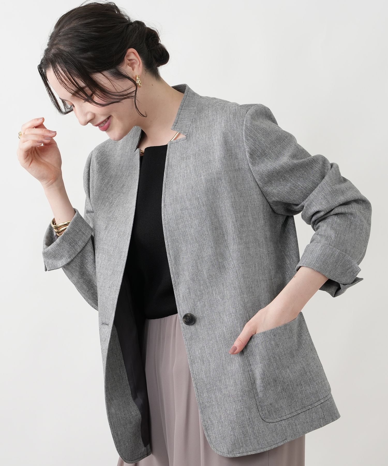 Leilian PLUS HOUSE ジャケット レリアン プラスハウス ジャケット・アウター テーラードジャケット・ブレザー グレー