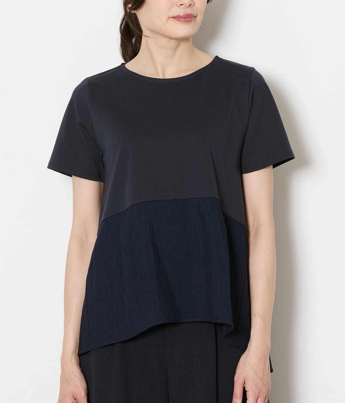 NEWYORKER WOMEN 【遮熱】プレーディング天竺 裾切替えカットソー ニューヨーカー トップス カットソー・Tシャツ ネイビー ホワイト