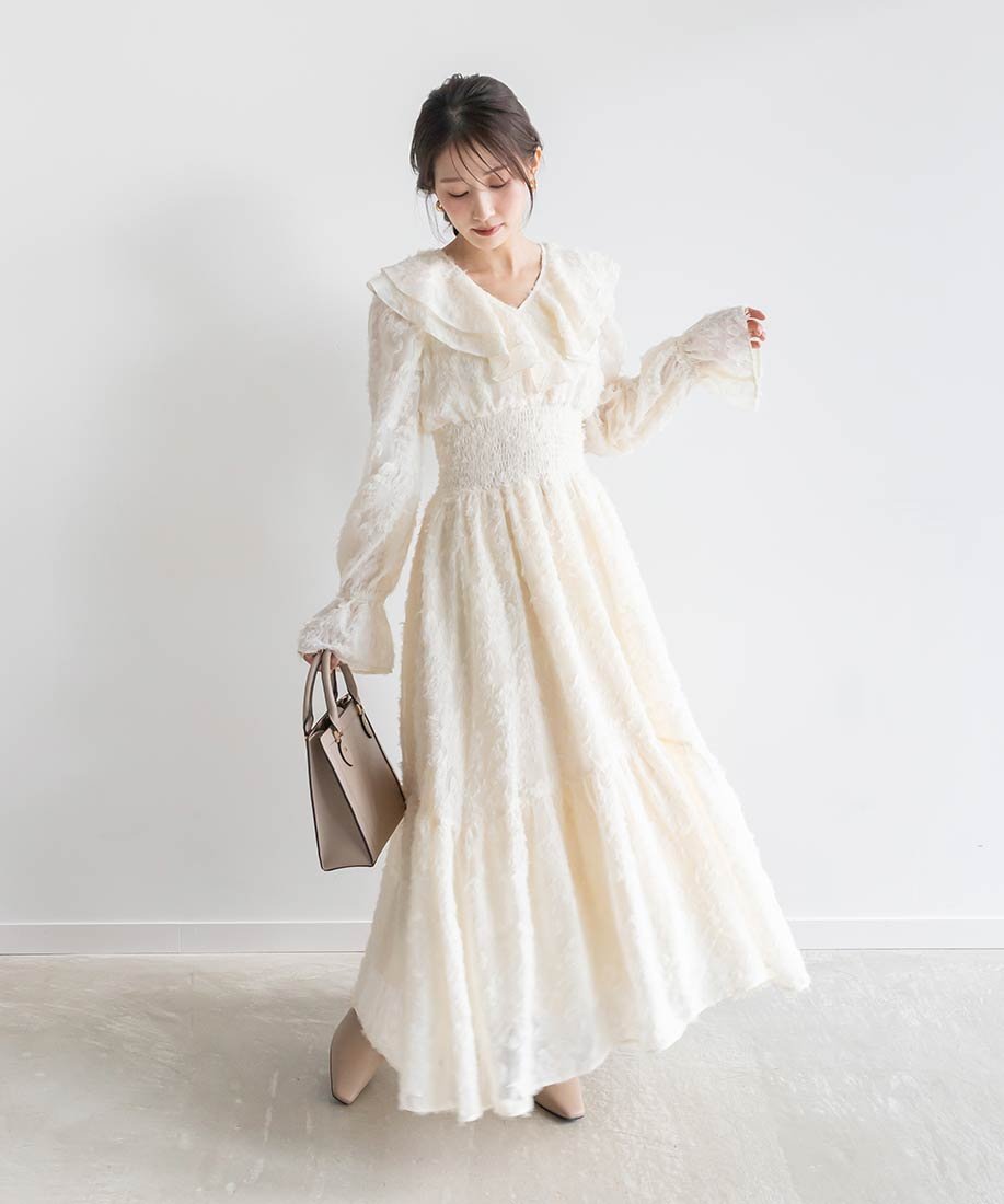 【SALE／50%OFF】RANDA シフォンジャガードワンピース ランダ ワンピース・ドレス ワンピース グレー ネイビー ホワイト【送料無料】のサムネイル