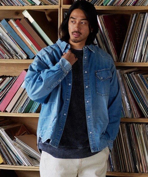 AOZORA DENIM UNISEXワイドW/Tシャツ(MENS) ゴースローキャラバン トップス シャツ・ブラウス ブルー ブラック