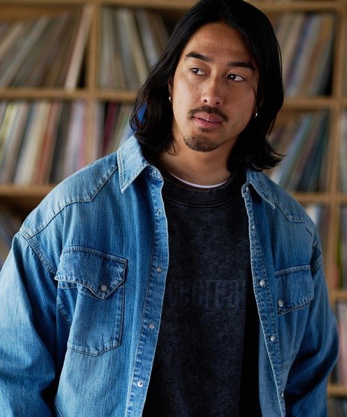 AOZORA DENIM UNISEXワイドW/Tシャツ(MENS) ゴースローキャラバン トップス シャツ・ブラウス ブルー ブラック