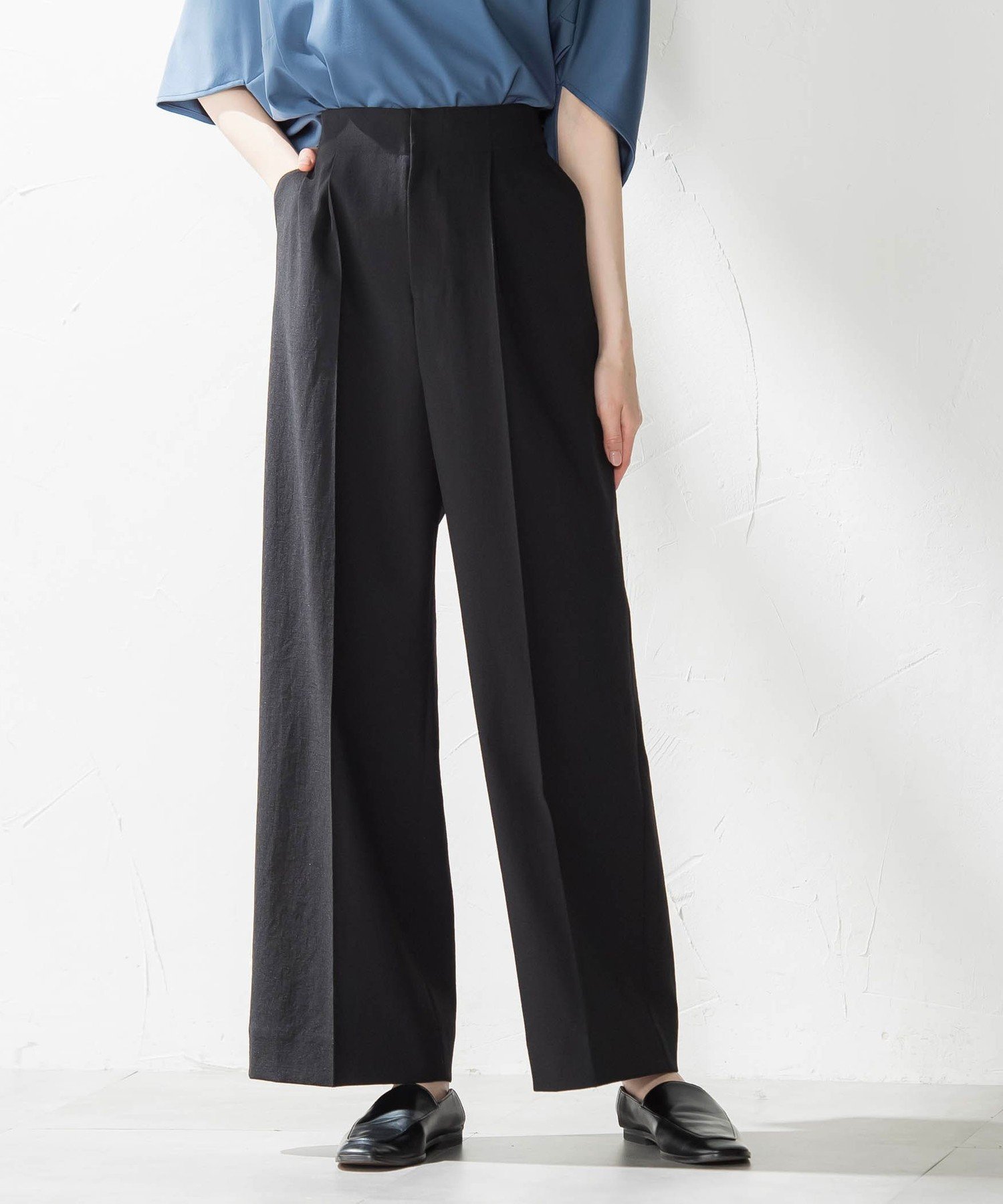 la.f... ドライシャンタンワイドパンツ≪洗濯機で洗える≫ ラ・エフ パンツ その他のパンツ カーキグリーン ベージュ ブラック