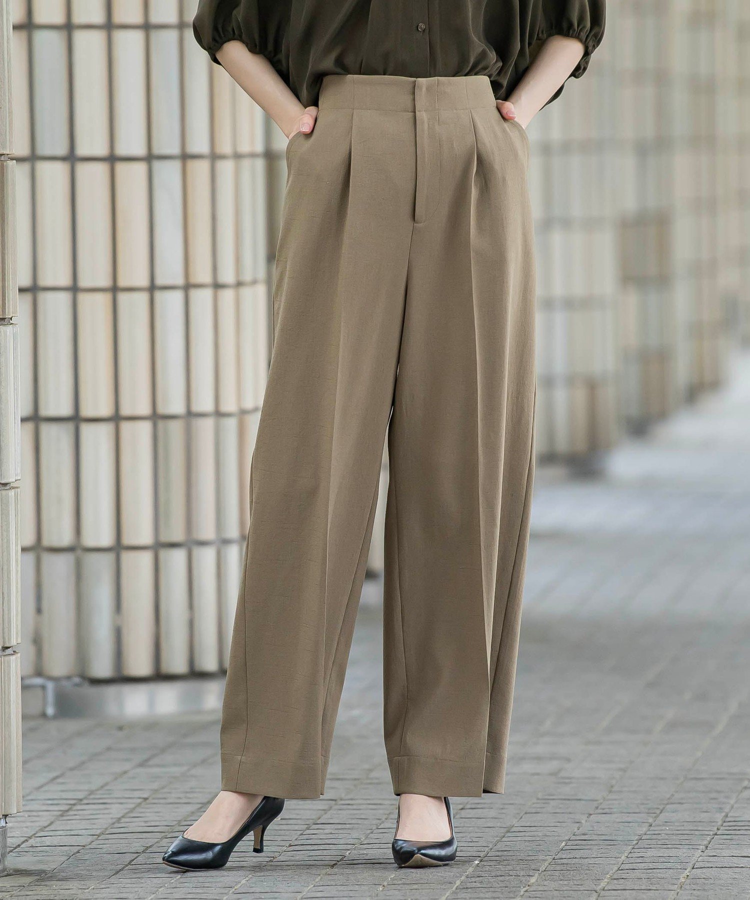 la.f... ドライシャンタンワイドパンツ≪洗濯機で洗える≫ ラ・エフ パンツ その他のパンツ カーキグリーン ベージュ ブラック