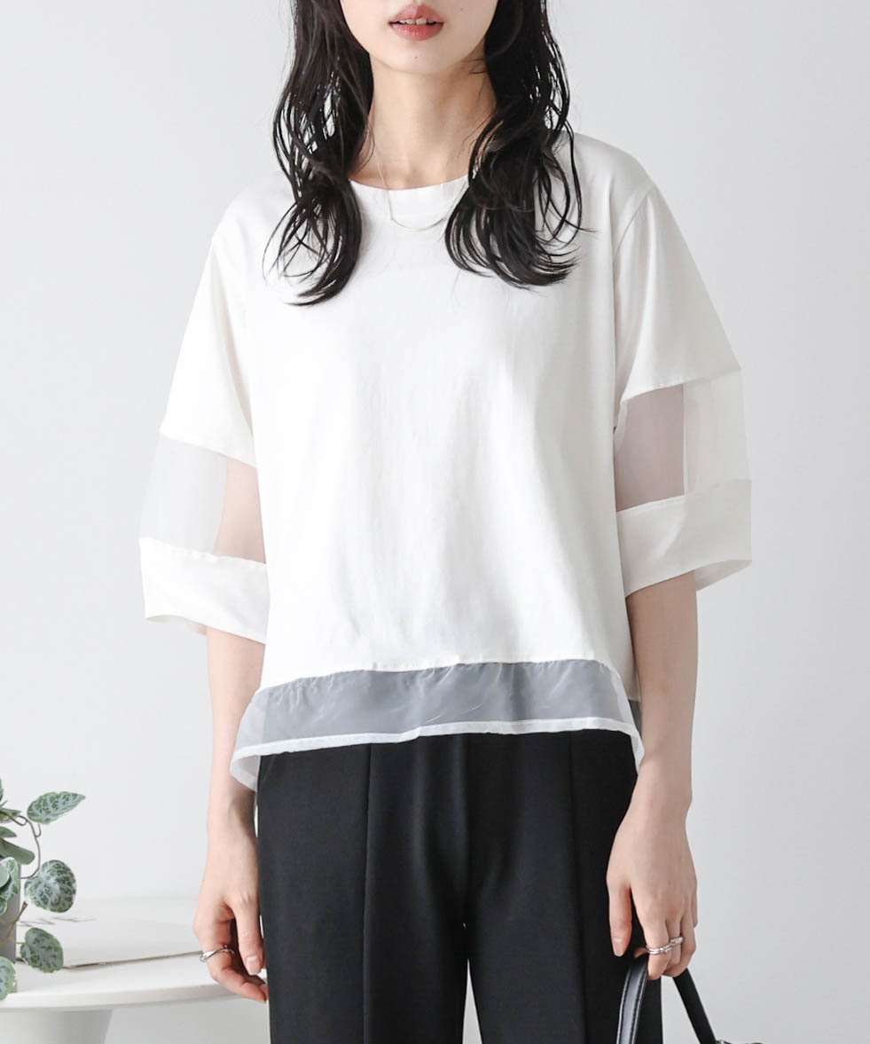 La-gemme シアーデザインプルオーバー ラジュール トップス カットソー・Tシャツ ホワイト ブラック