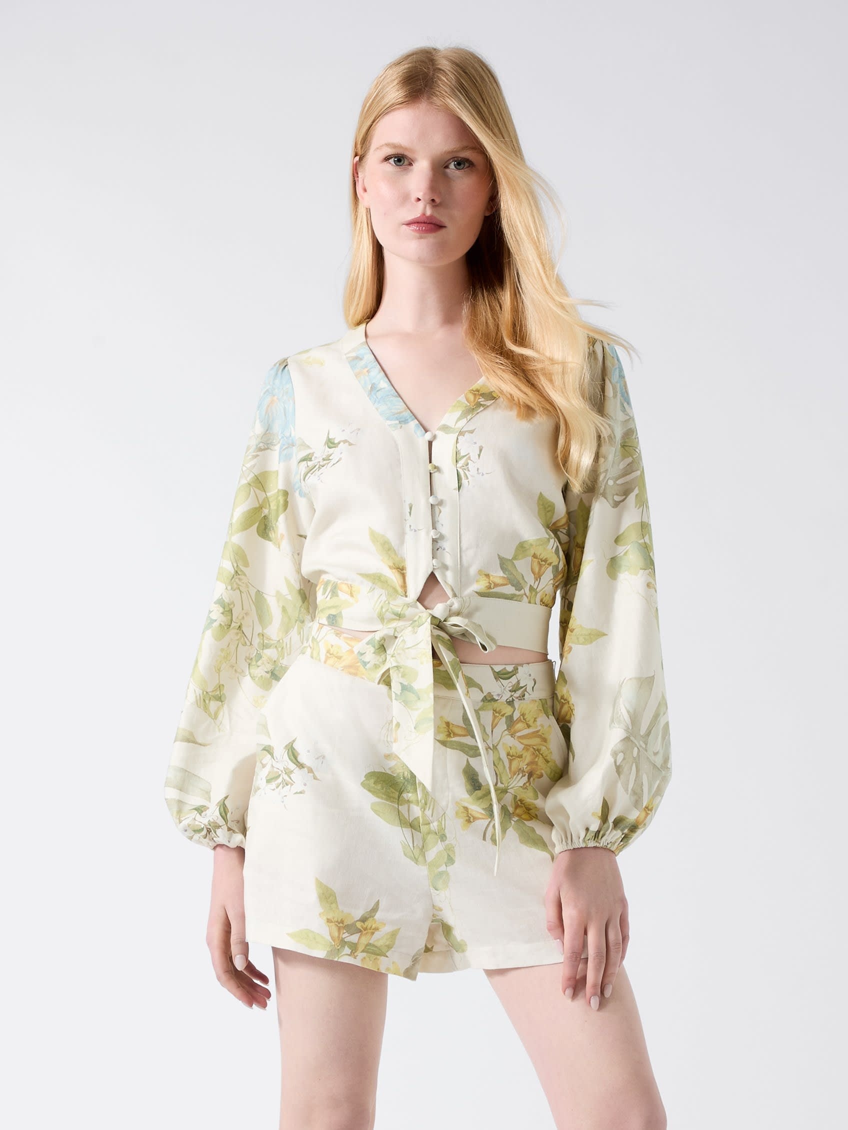 GUESS/(W)SHIRLEY Linen Top シャツ トップス ゲス トップス カーディガン ホワイト