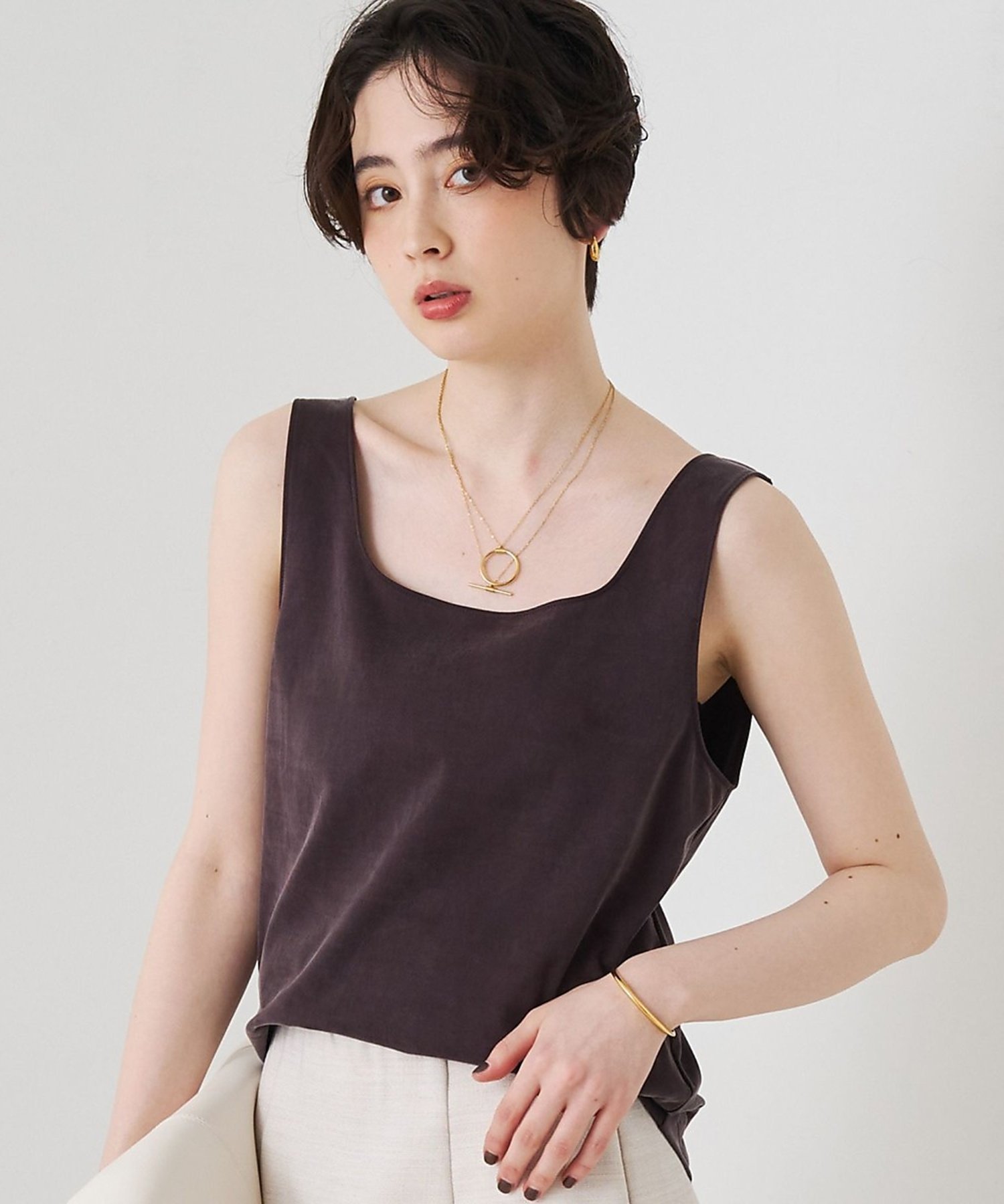 【SALE／10%OFF】Rouge vif la cle 前後2WAYフィブリルジャージタンクトップ ルージュ・ヴィフ ラクレ トップス キャミソール ブラック ブラウン【送料無料】