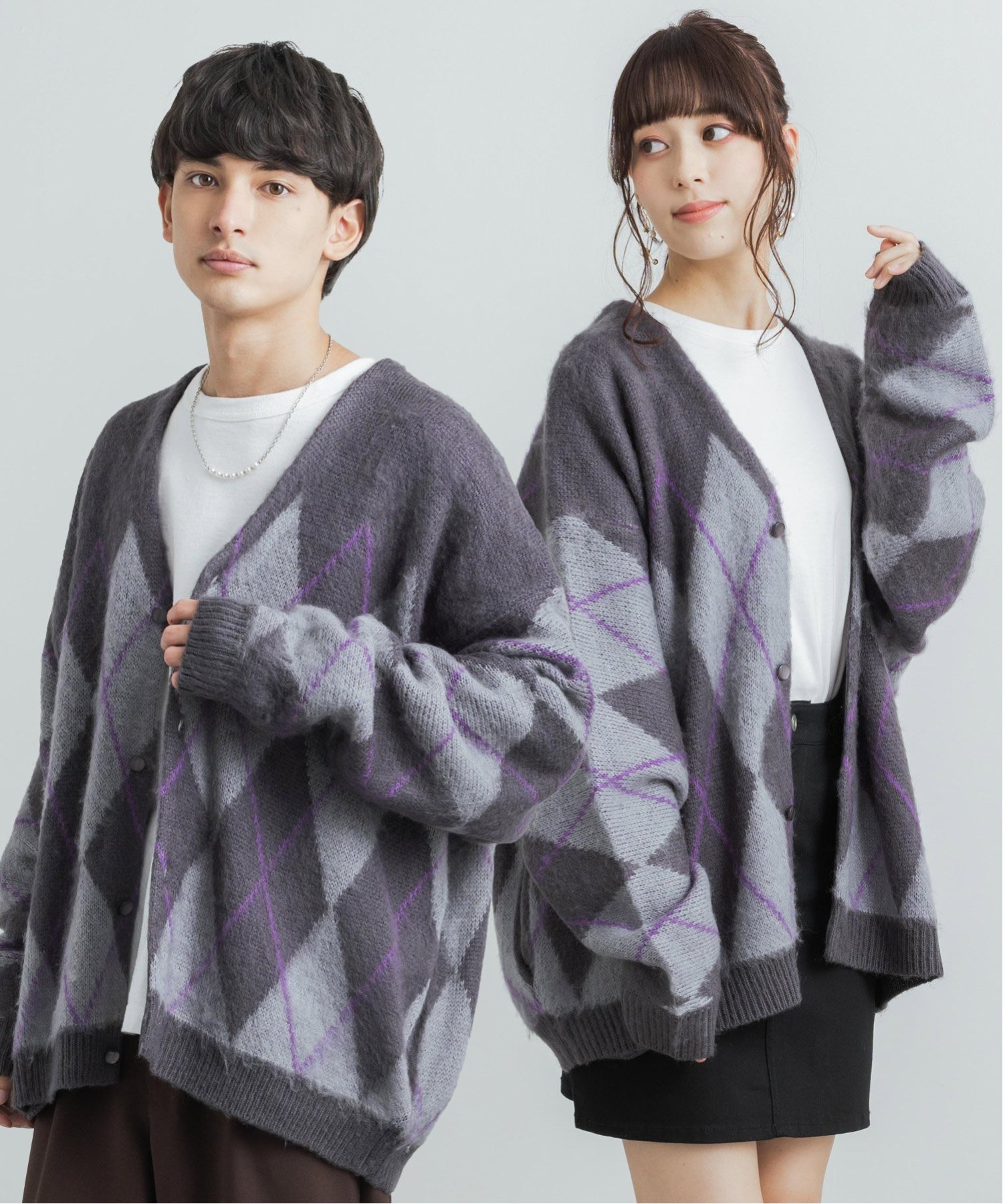 Rocky Monroe モヘアタッチアーガイル 総柄カーディガン ロッキーモンロー トップス カーディガン グレー ブラウン ブルー グリーン パープル【送料無料】のサムネイル