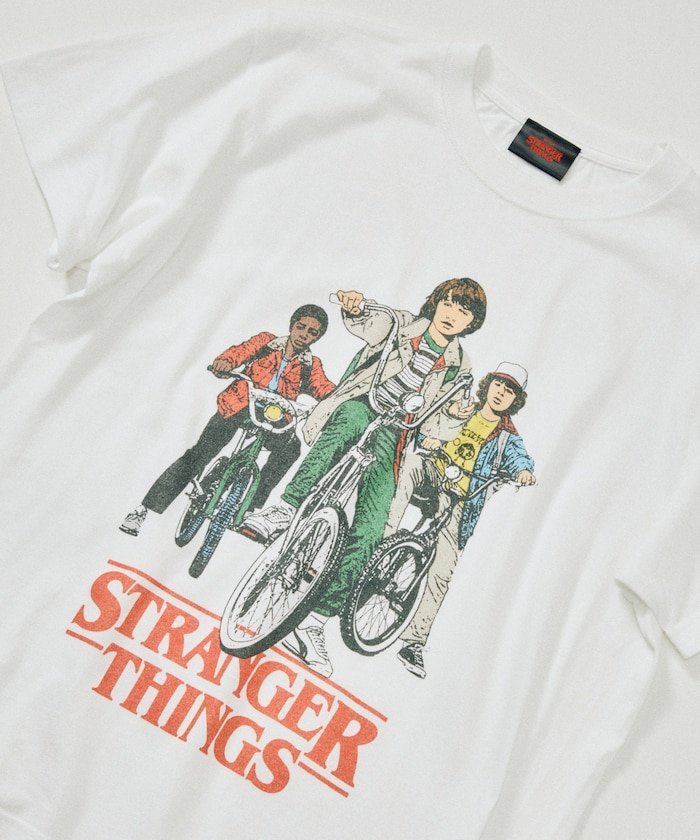 FREAK 039 S STORE Stranger Things bicycle T-shirt フリークスストア トップス カットソー Tシャツ ホワイト グレー イエロー【送料無料】