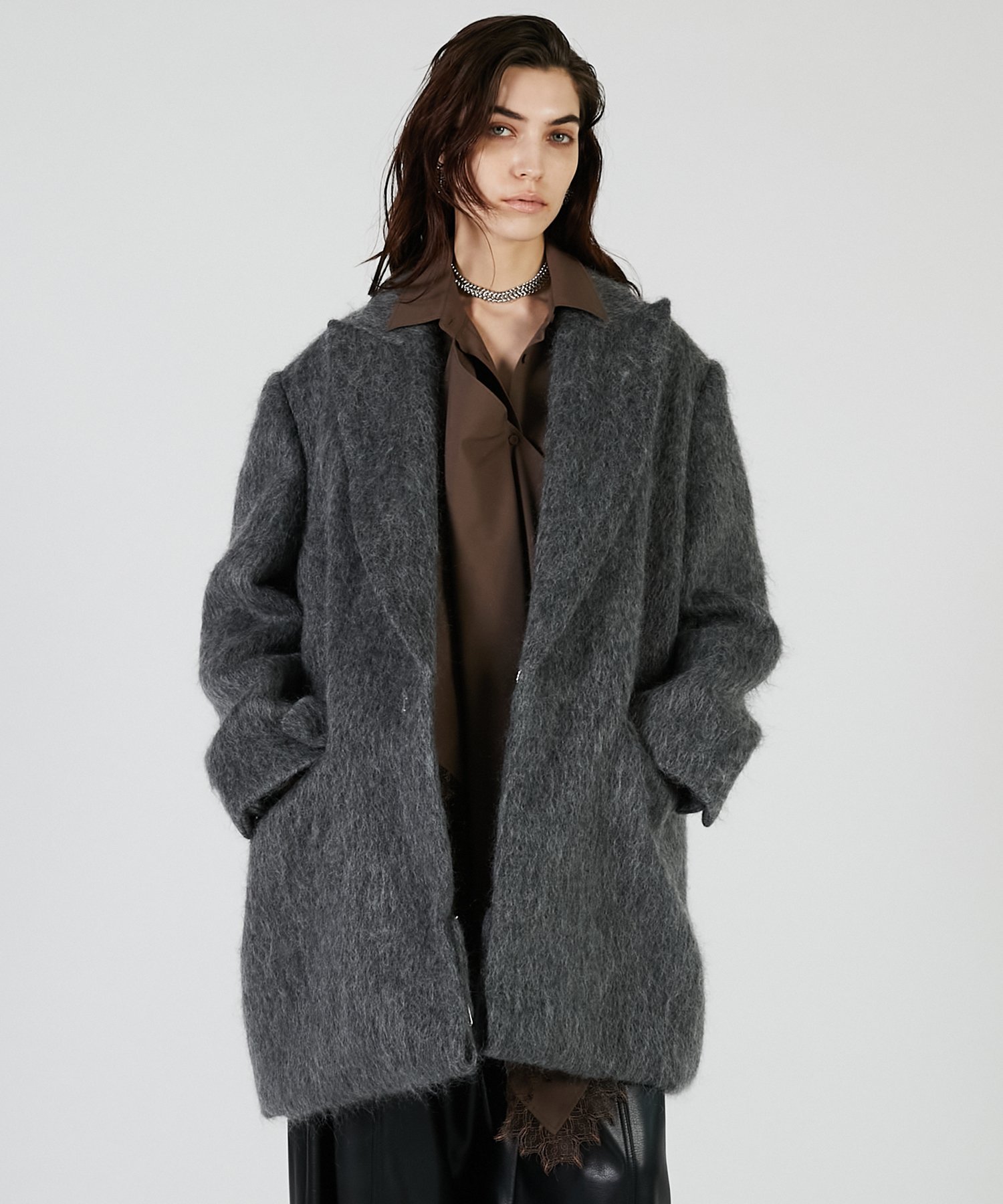 PRANK PROJECT モヘアシャギーテーラードコート プランク プロジェクト ジャケット・アウター その他のジャケット・アウター グレー ブラック【送料無料】のサムネイル