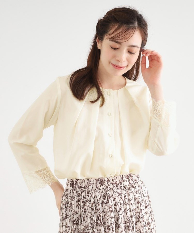 LAURA ASHLEY 【羽織に使える/ラッセルレース】セルロースブラウス ローラ アシュレイ トップス シャツ・ブラウス ホワイト ネイビー