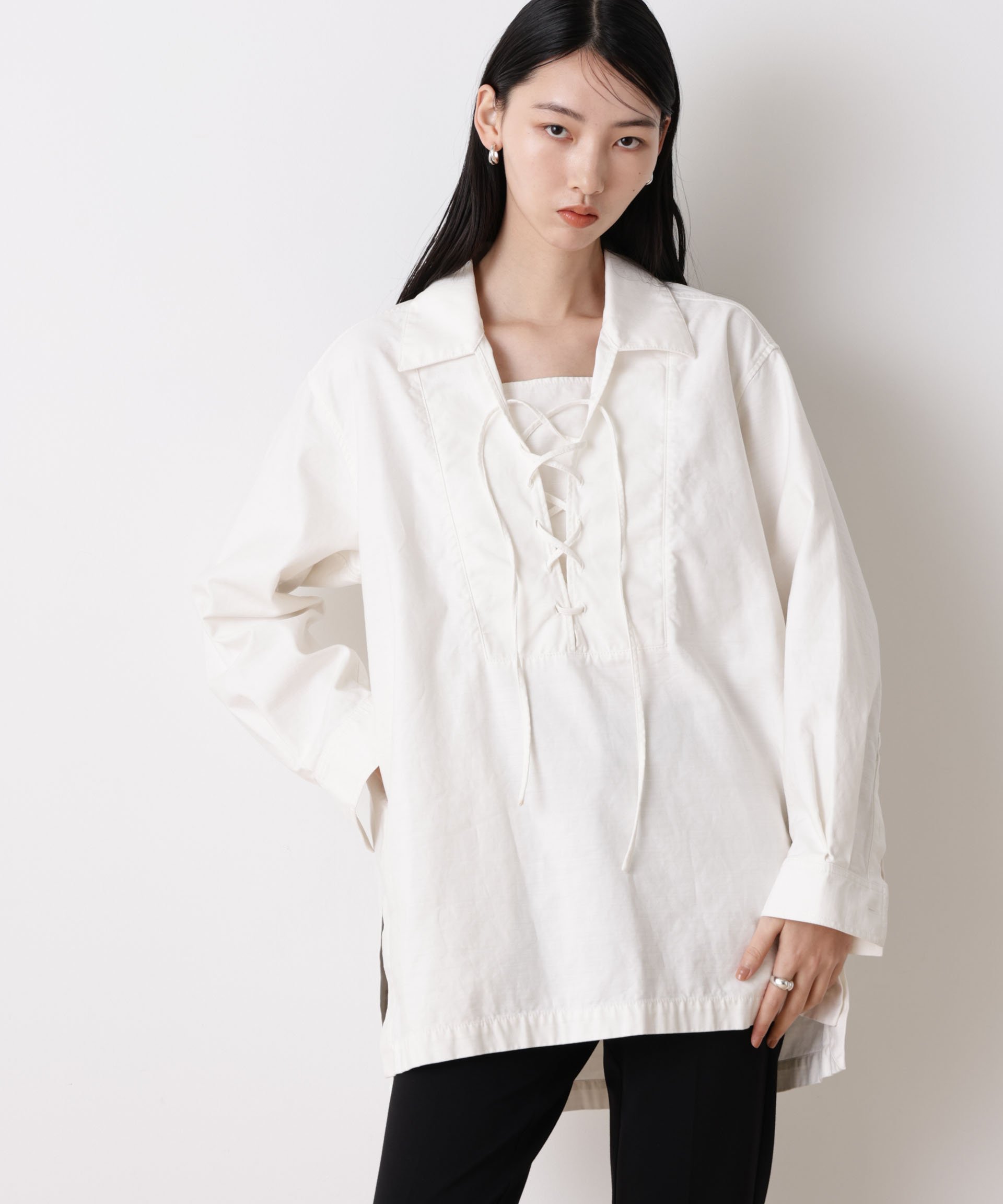 【SALE／30%OFF】NANO universe 「STEVELOUR」コットンレースアップチュニックシャツ ナノユニバース ジャケット・アウター ブルゾン・ジャンパー ブラック ホワイト【送料無料】 stylife-15538325 Rakuten Fashion サンプル画像3
