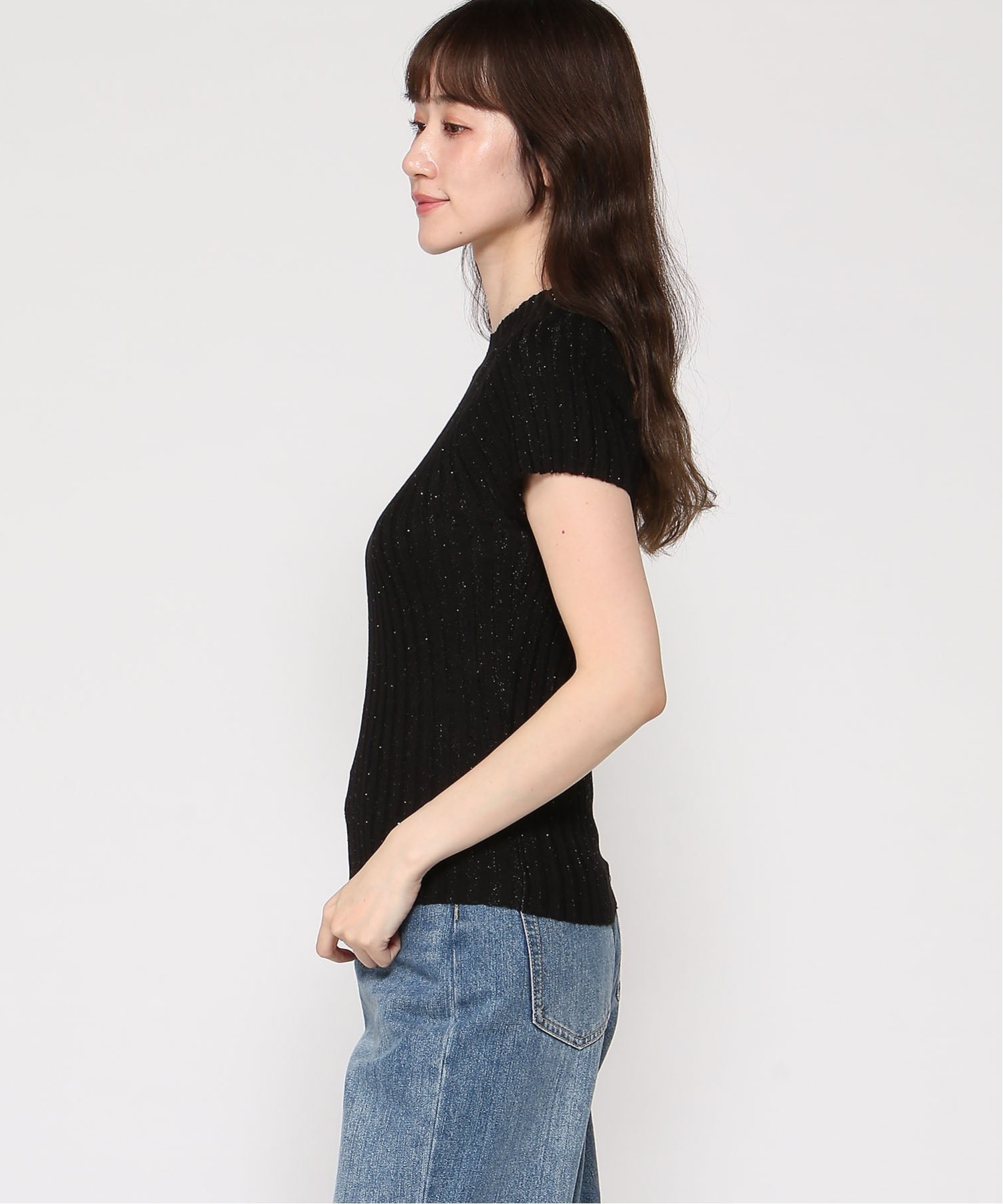 GUESS/(W)PERILLA Sheer Yoke Top ニット 半袖 ゲス トップス ニット ブラック ブルー