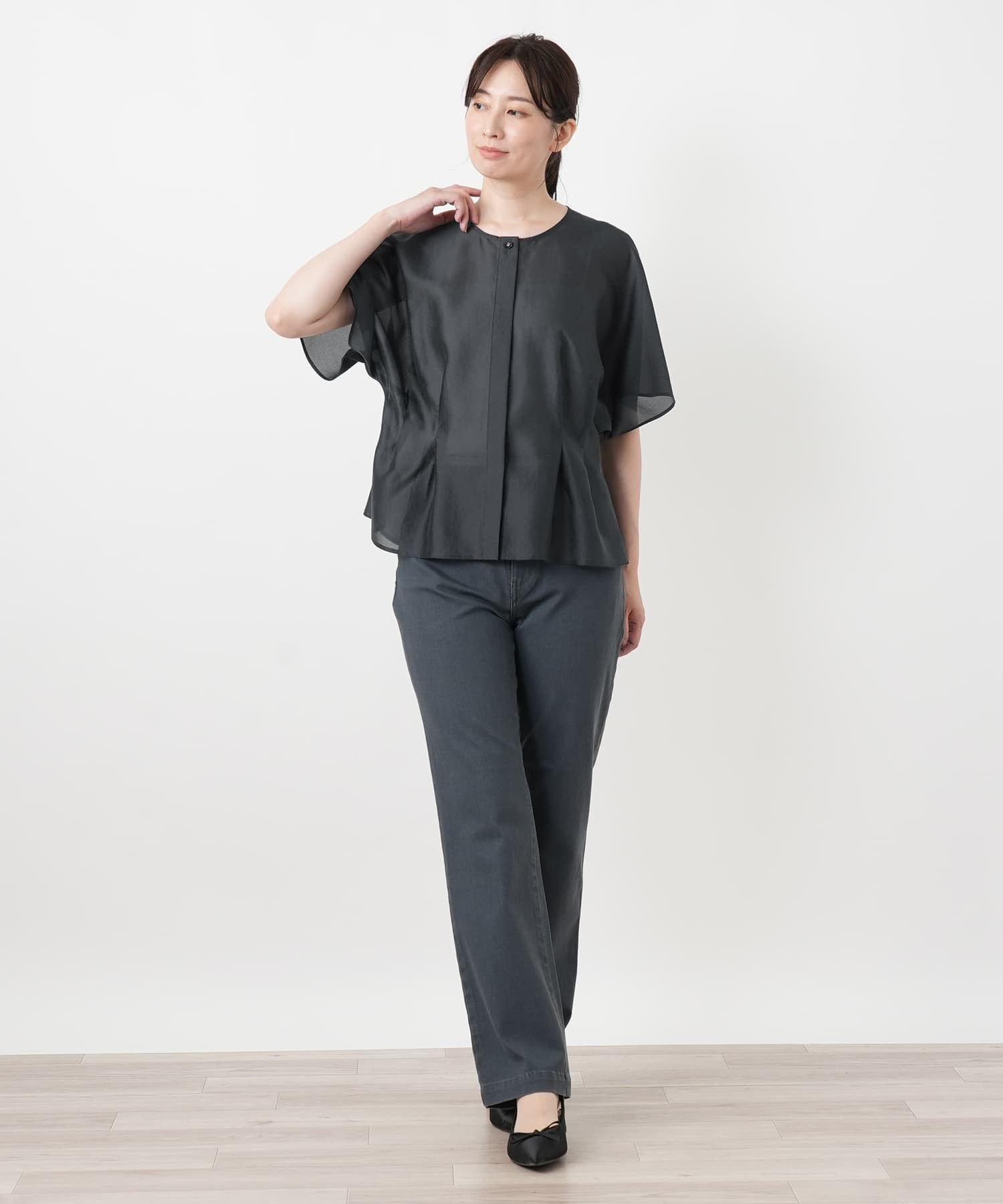 Leilian ペプラム風ドルマンブラウス【Leilian WHITE LABEL】 レリアン トップス シャツ・ブラウス ネイビー ブラウン