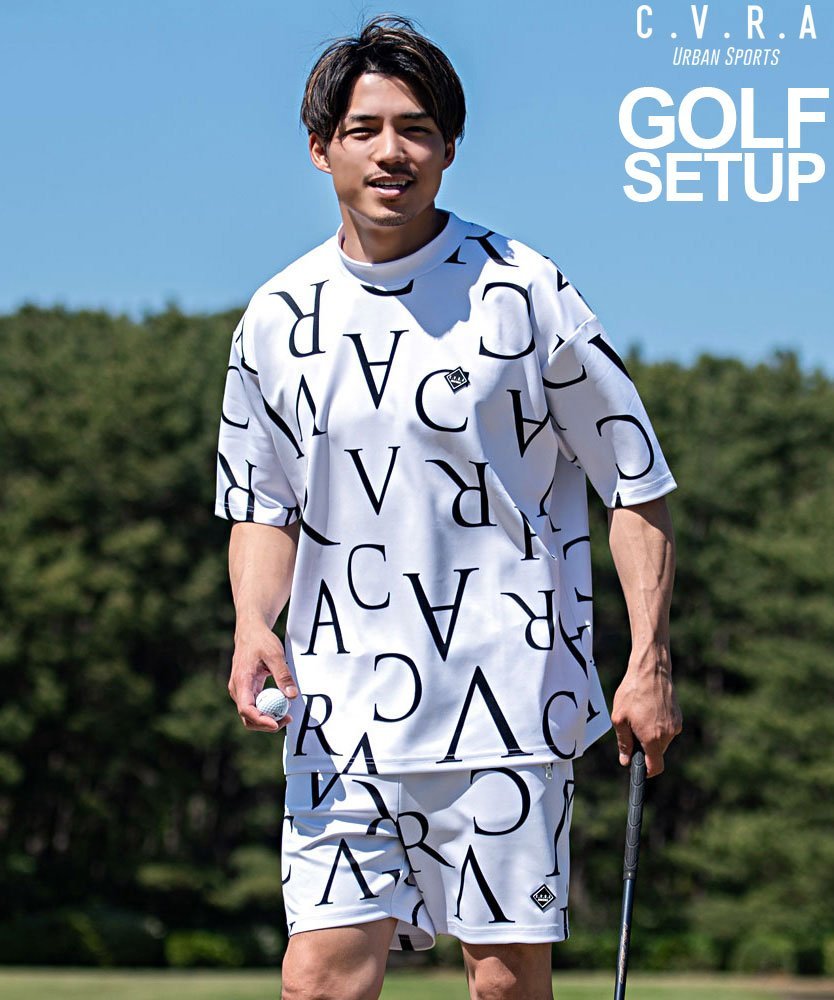 C.V.R.A 総柄ポンチモックネックセットアップ ゴルフ シルバーバレット トップス カットソー・Tシャツ ブラック ホワイト