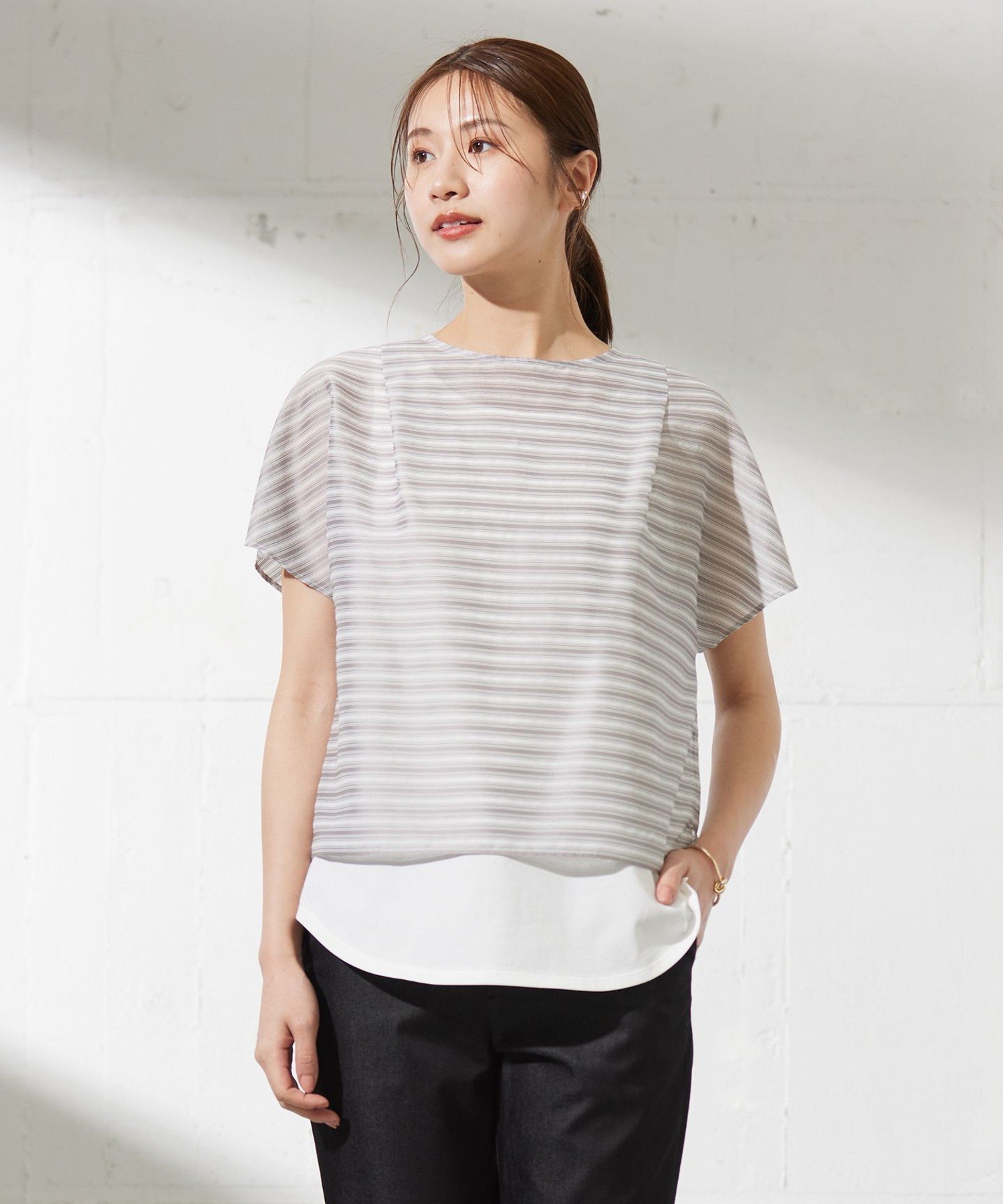 J.PRESS シアーボーダーツイン カットソー ジェイプレス トップス カットソー・Tシャツ ネイビー ブラウン